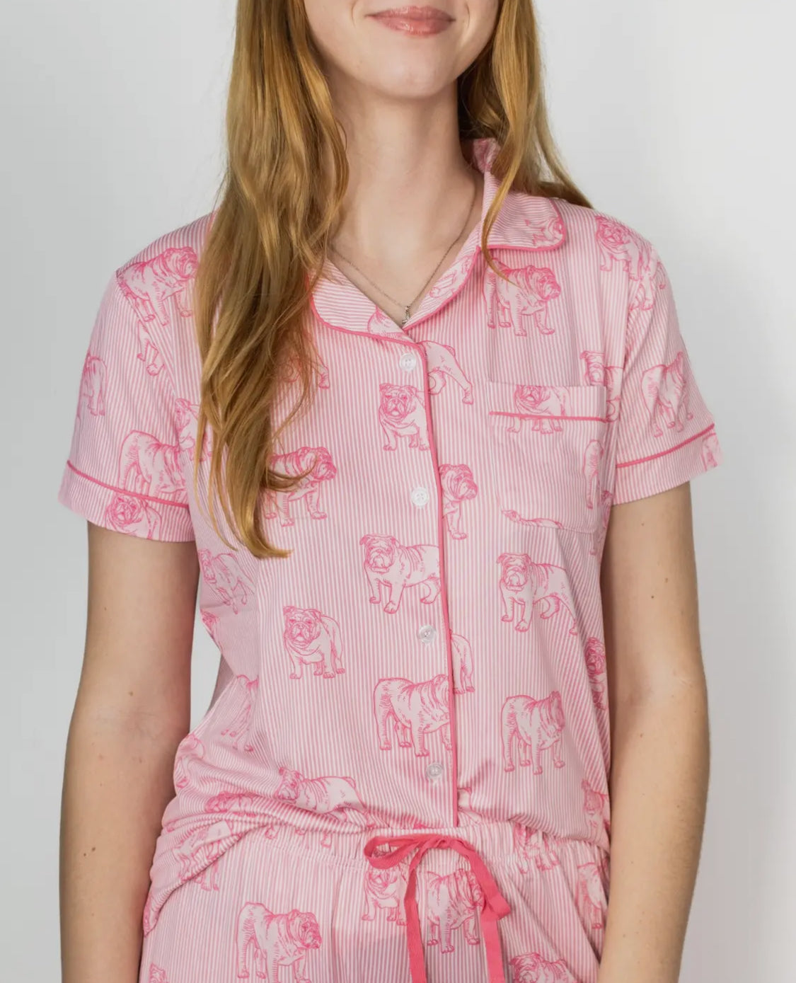 Pink bulldog pajamas top ladies