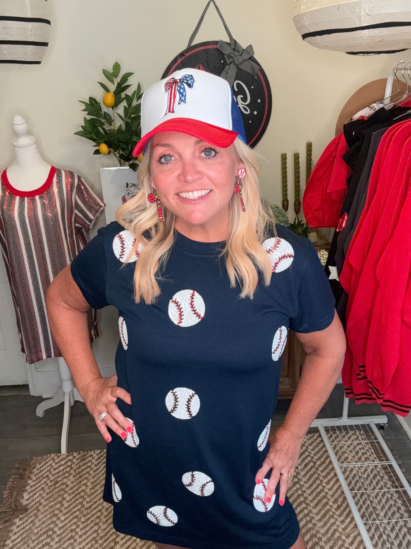 Navy dress baseball sequin warehouse clearance sale marked Down