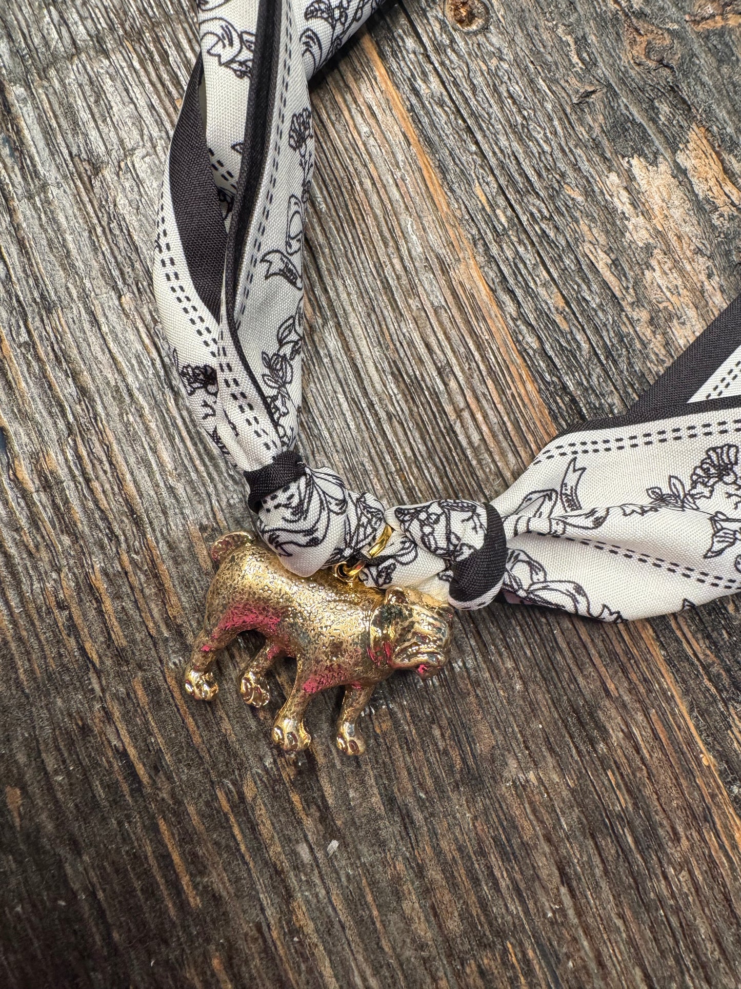 Scarf necklace gold dog charm