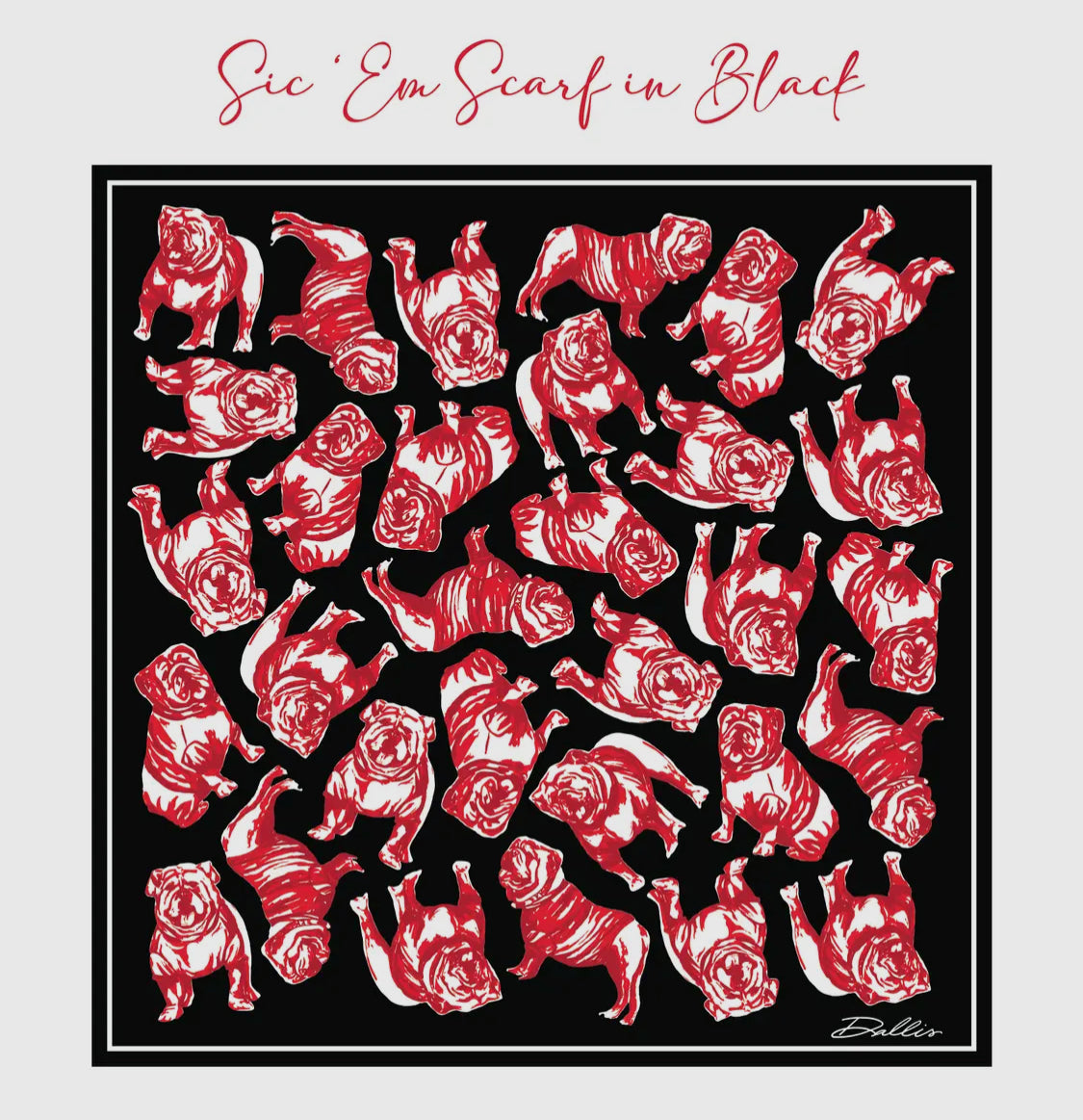 Game day scarf black and red 100% silk