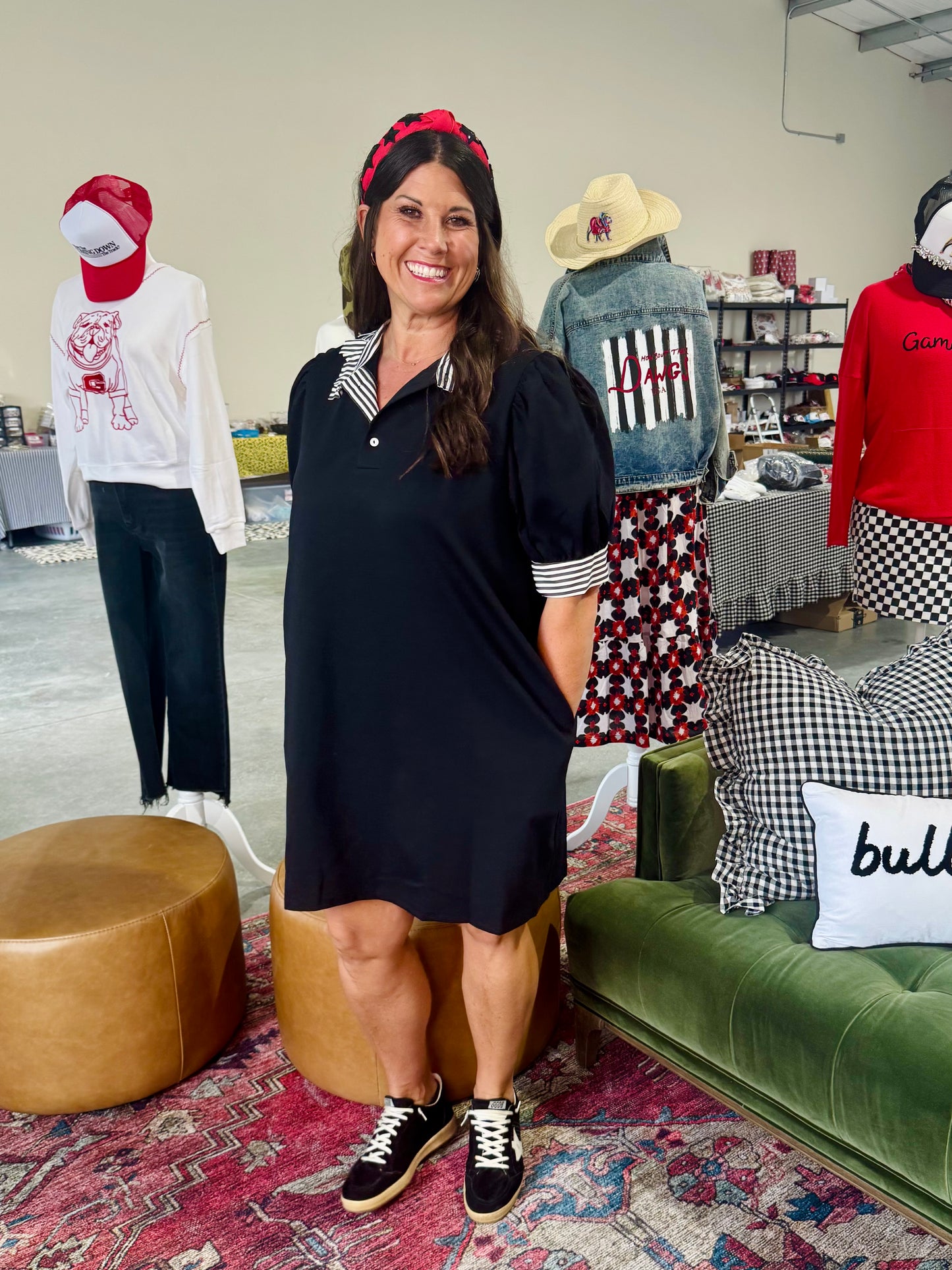 New Polo style dress black with black and white stripe accents up to 2X plus size