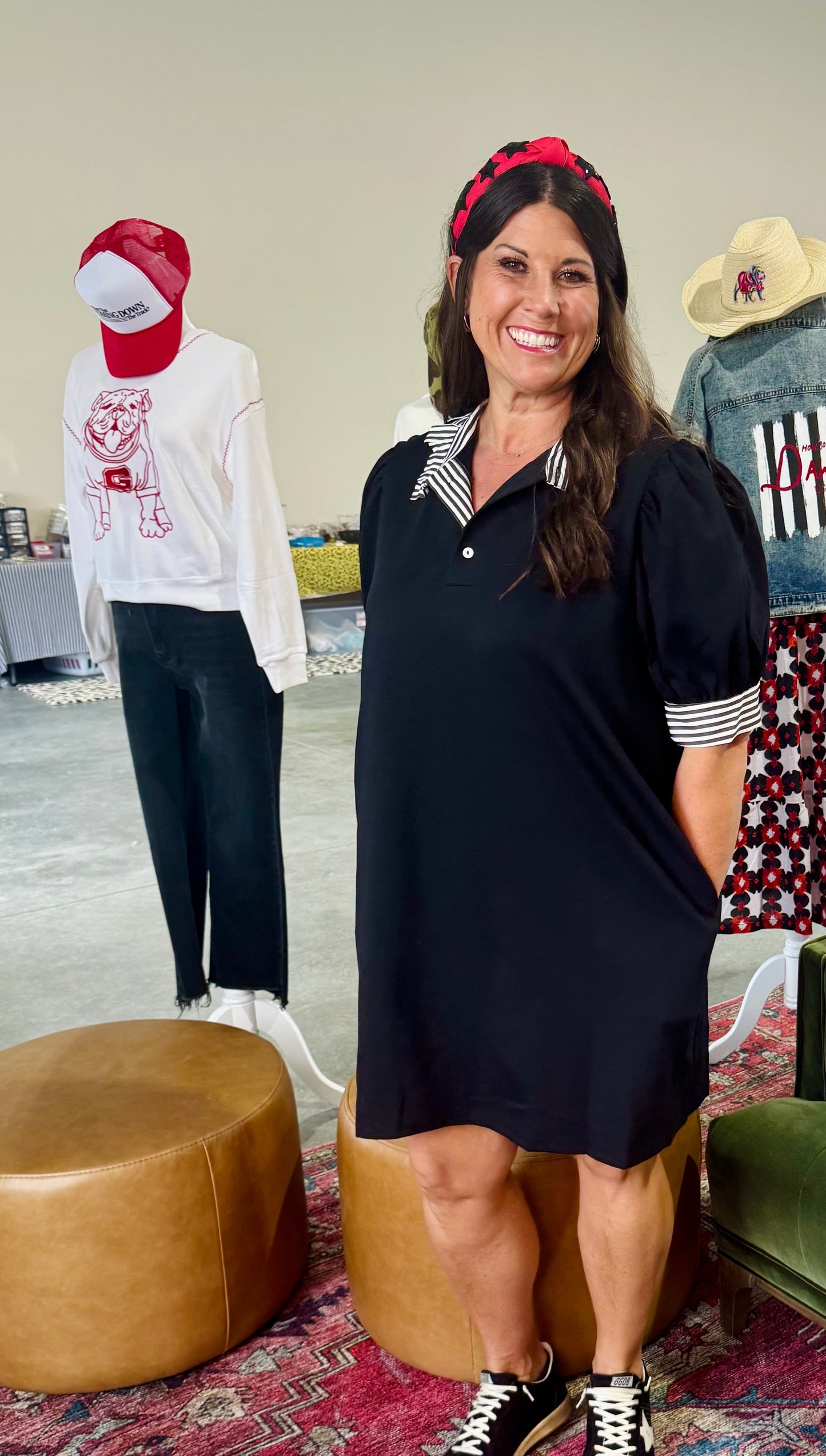 New Polo style dress black with black and white stripe accents up to 2X plus size