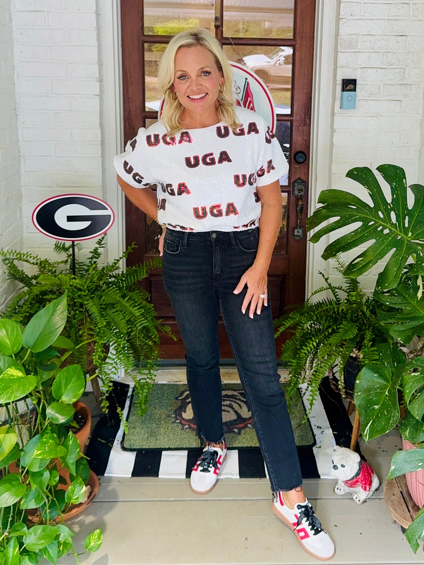 Cropped sequin licensed top UGA