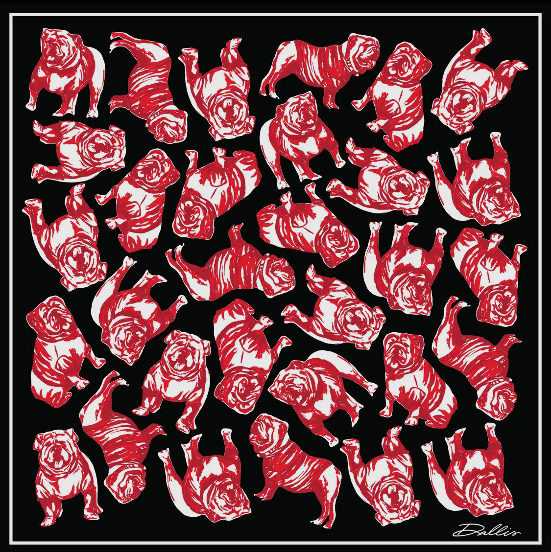 Game day scarf black and red 100% silk