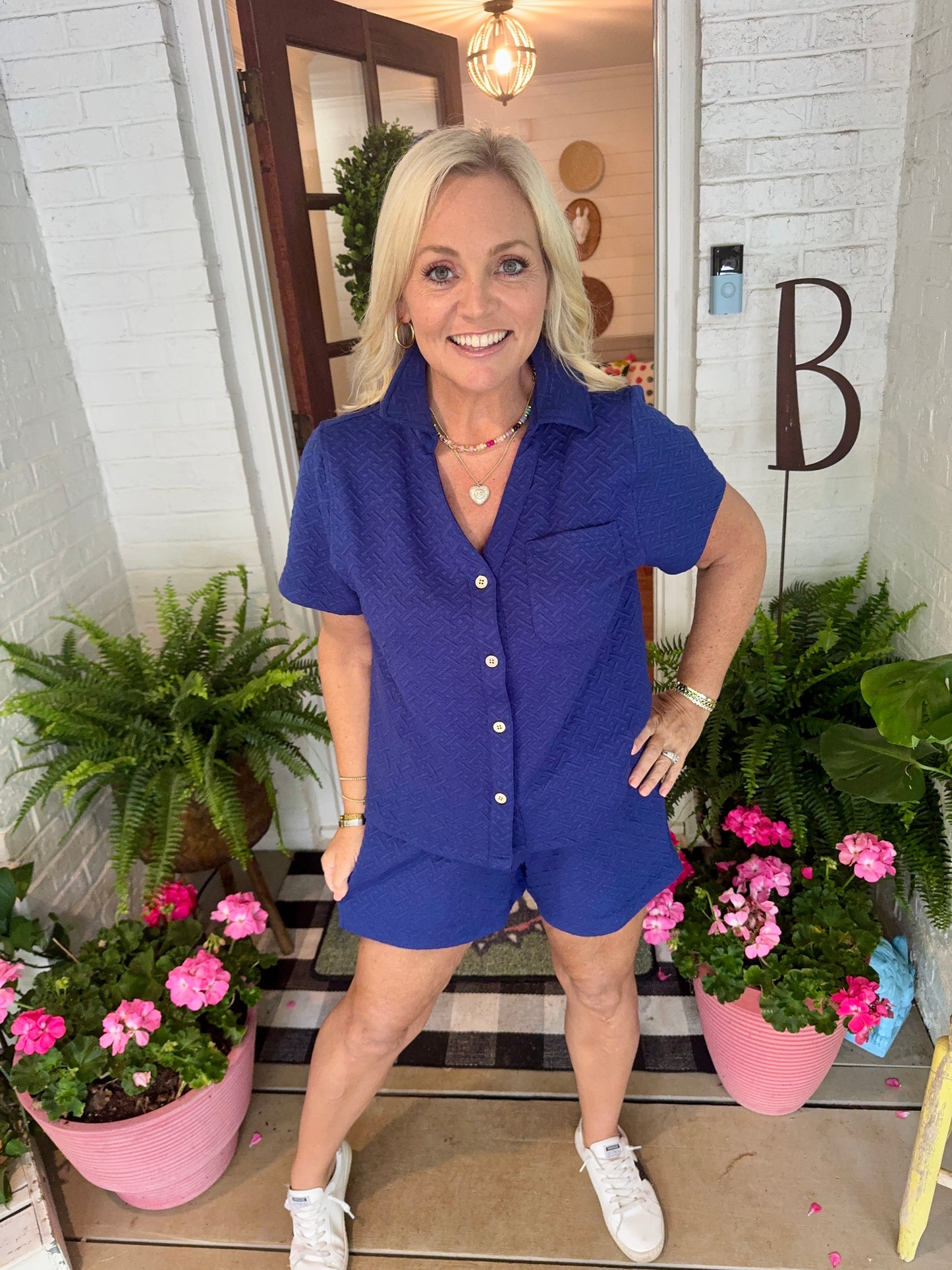 Navy super soft jacquard set for summer marked down