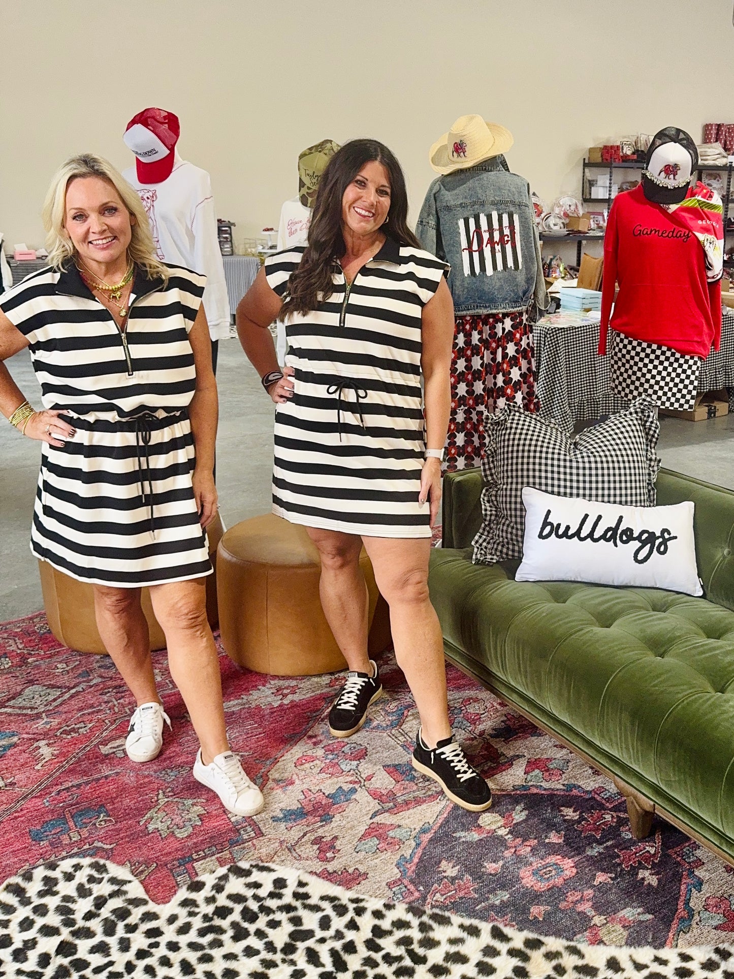 New knit dress black and white cream stripe