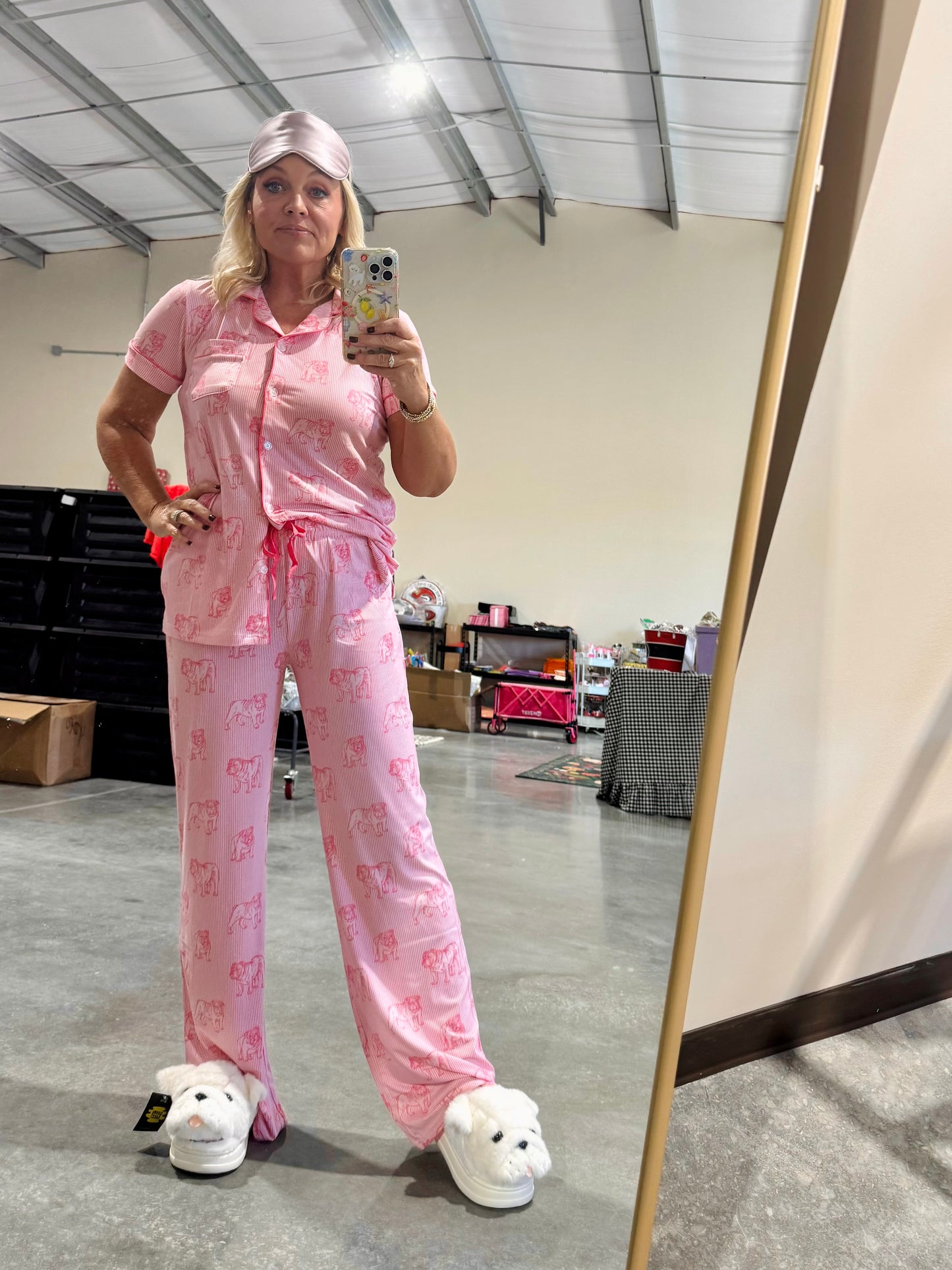 Pink bulldog pajamas top ladies