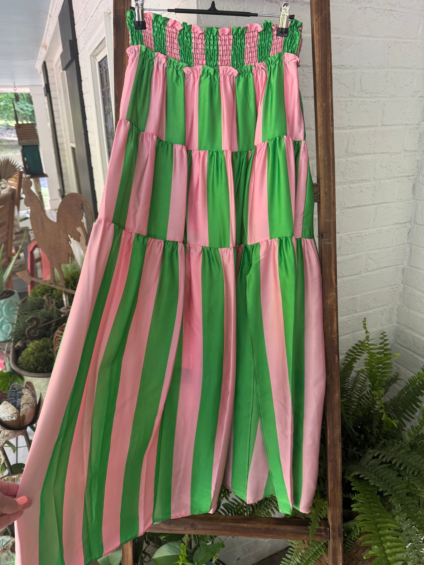 Summer green and pink striped summer skirt marked down