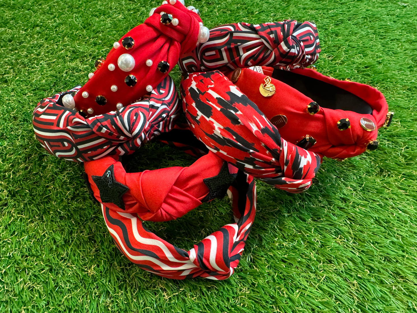 Red headband pearls and jewels