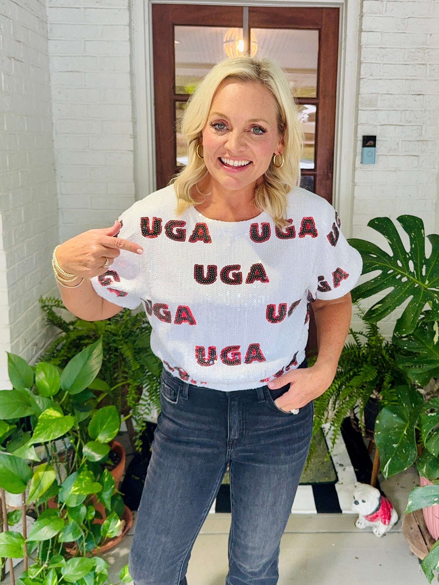 Cropped sequin licensed top UGA