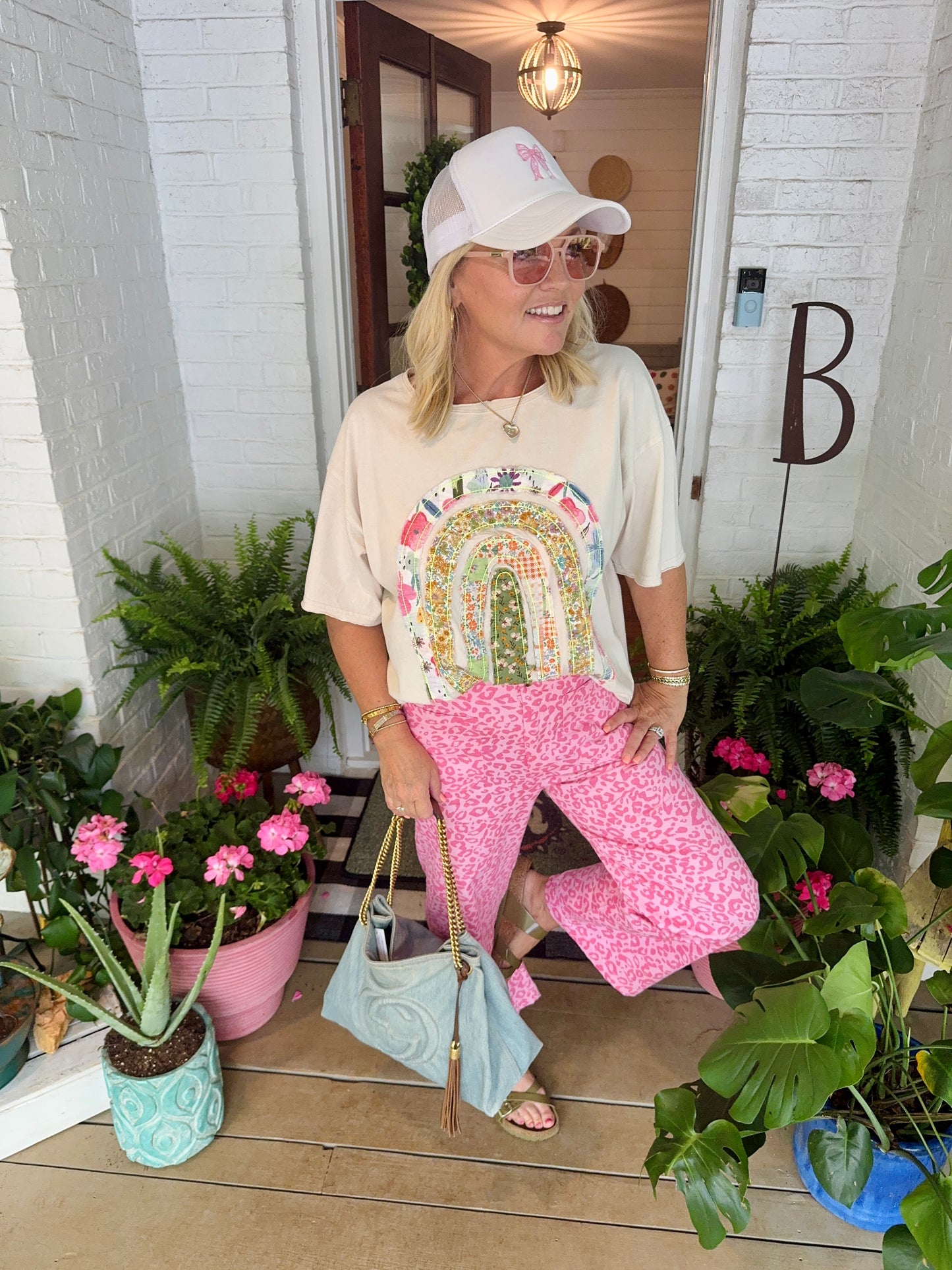 Summer pink ankle pants leopard runs small marked down