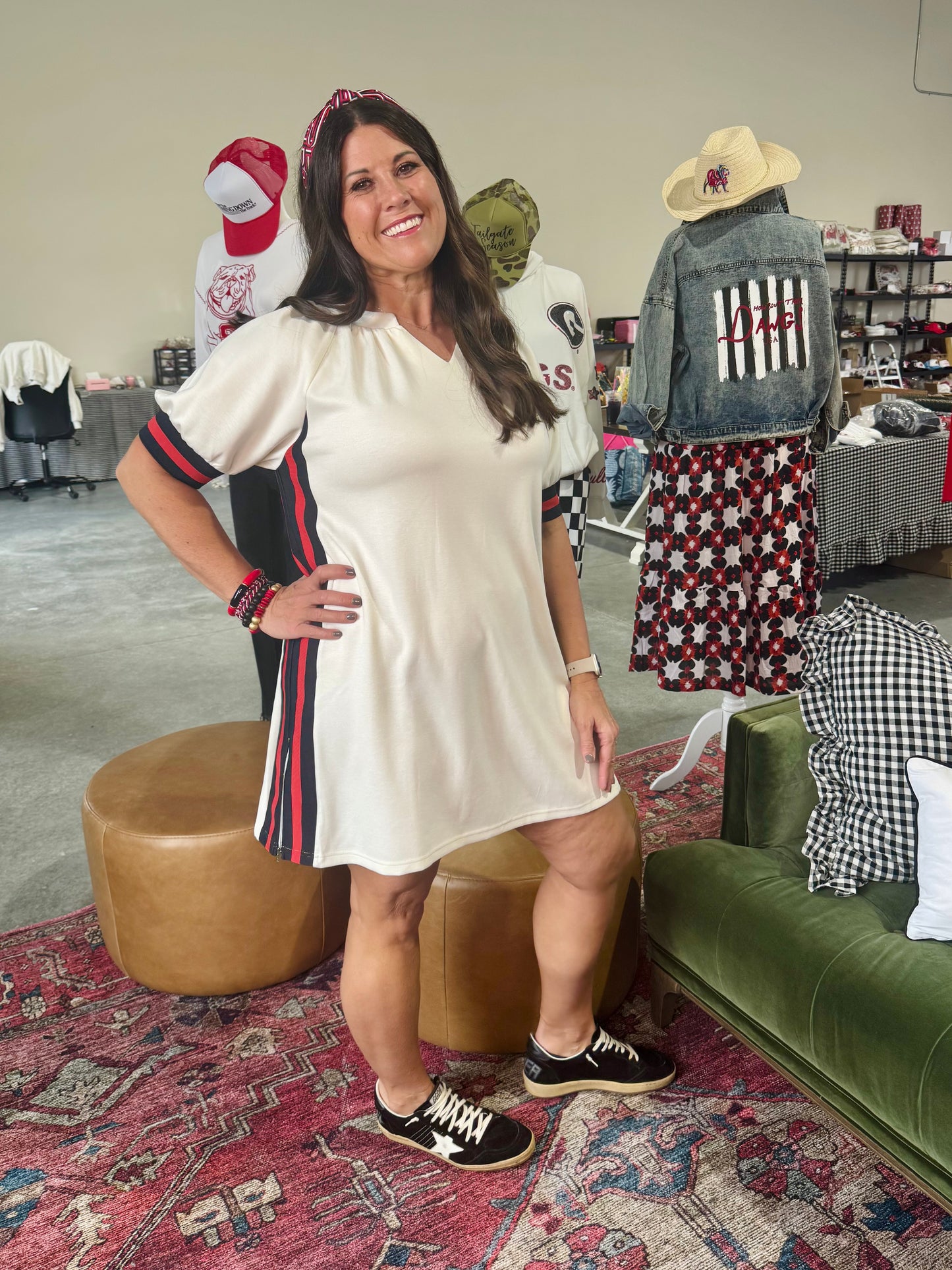 New cream knit dress with stripes