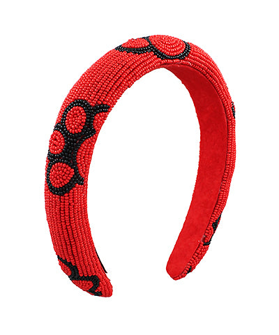 Red beaded headband paw print black