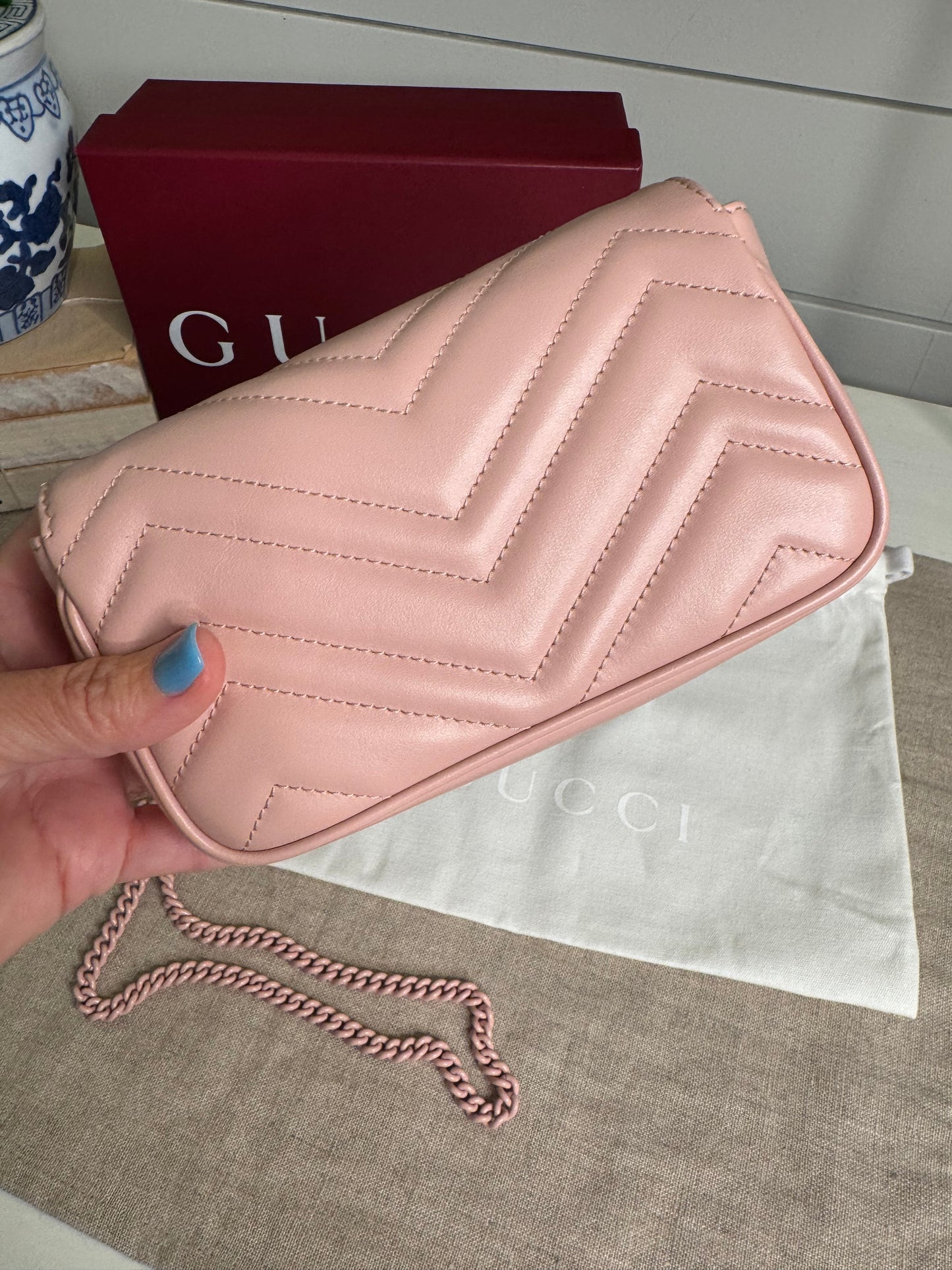 Pink Gucci GG marmont leather mini shoulder bag with chain new!