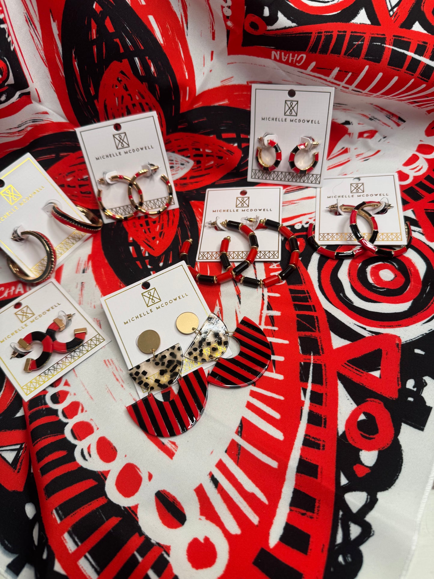 Metal gold black and red hoops
