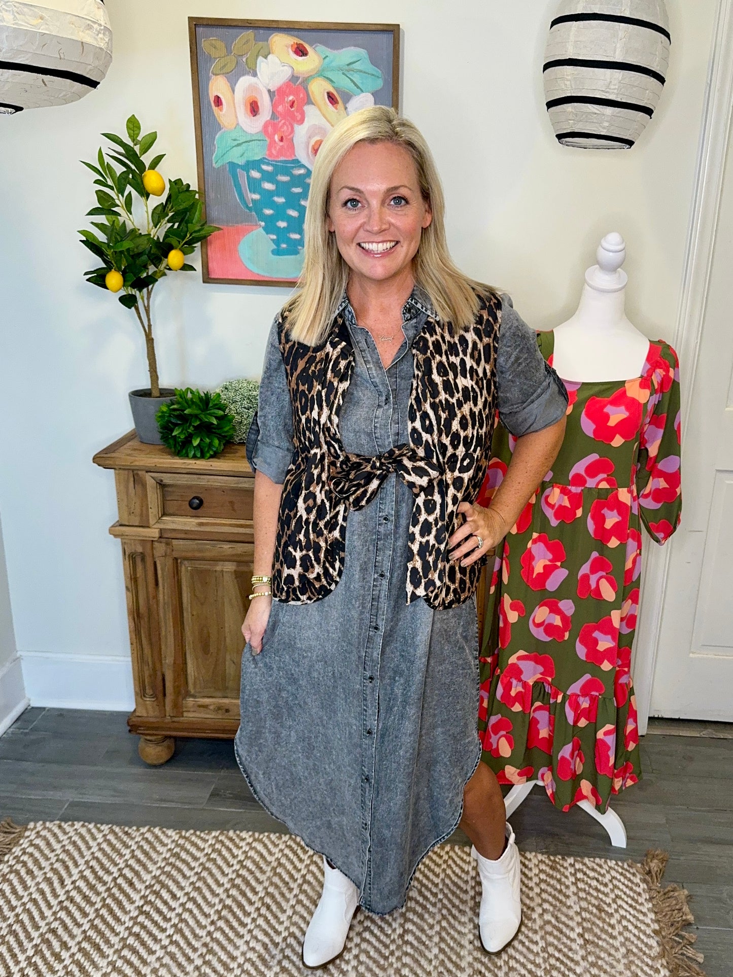 quilted leopard tie vest marked down