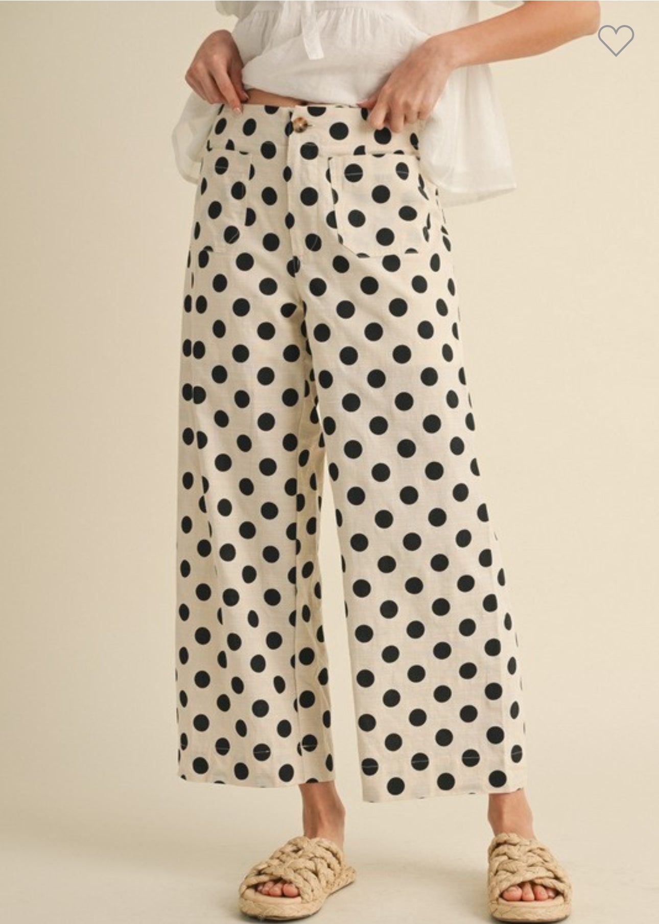 Off white and black polka dot wide leg pants