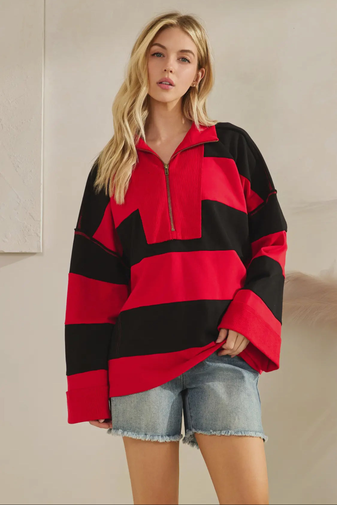 Game day varsity stripe pullover