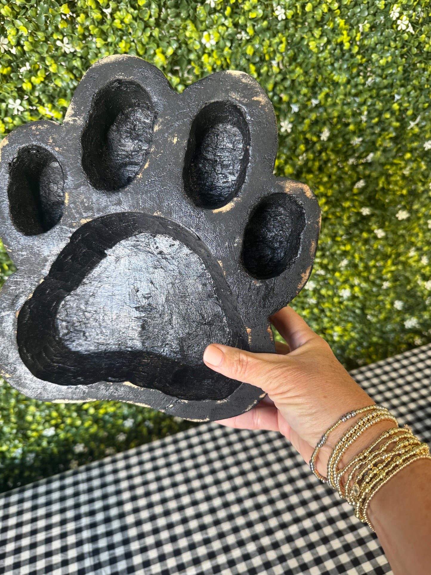 Large wood bulldog paw bowl