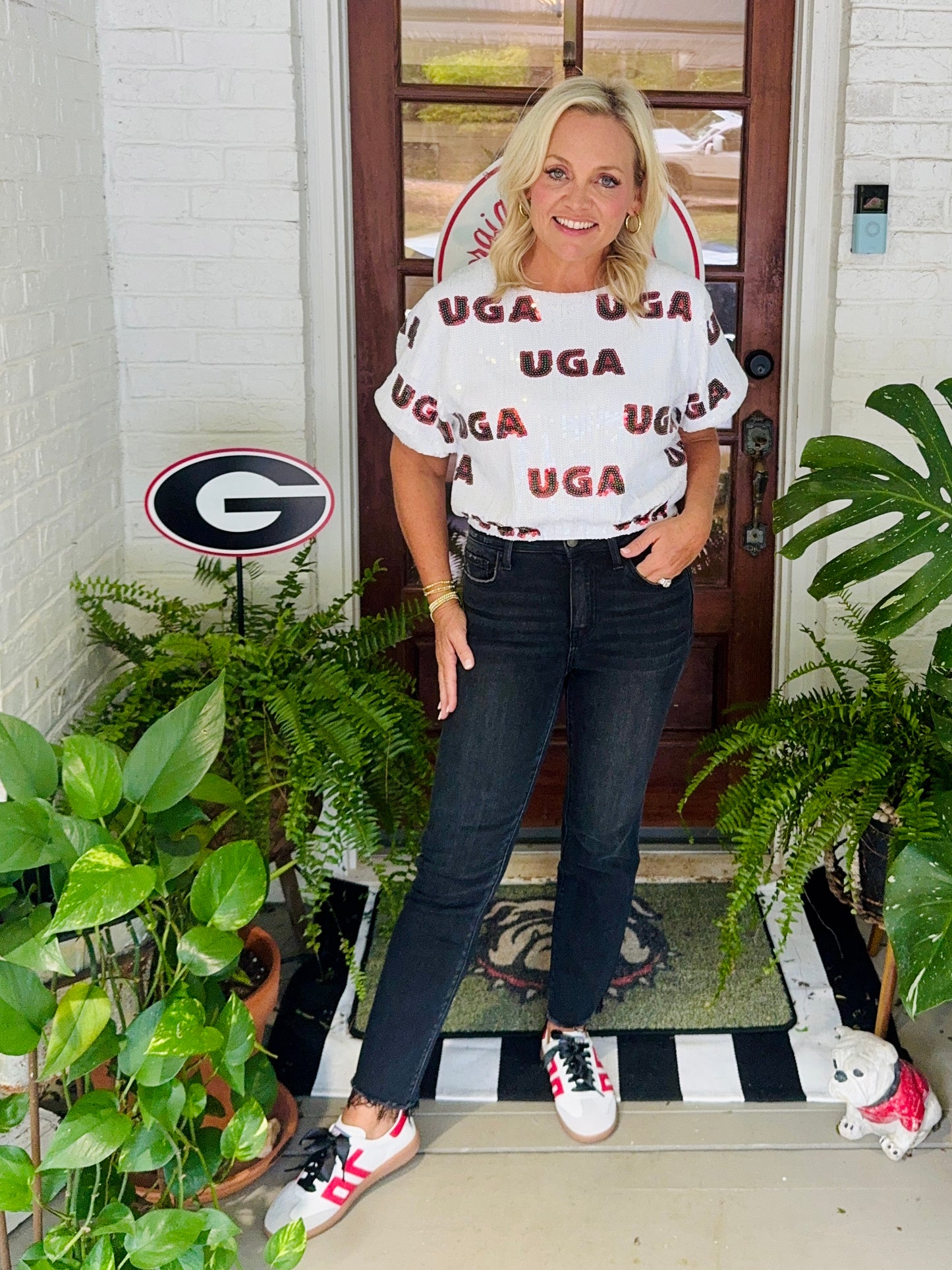 Cropped sequin licensed top UGA