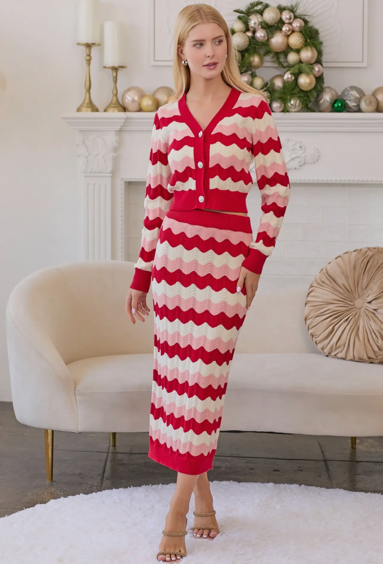 Ric rac Sweater skirt red cream and pink warehouse clearance sale