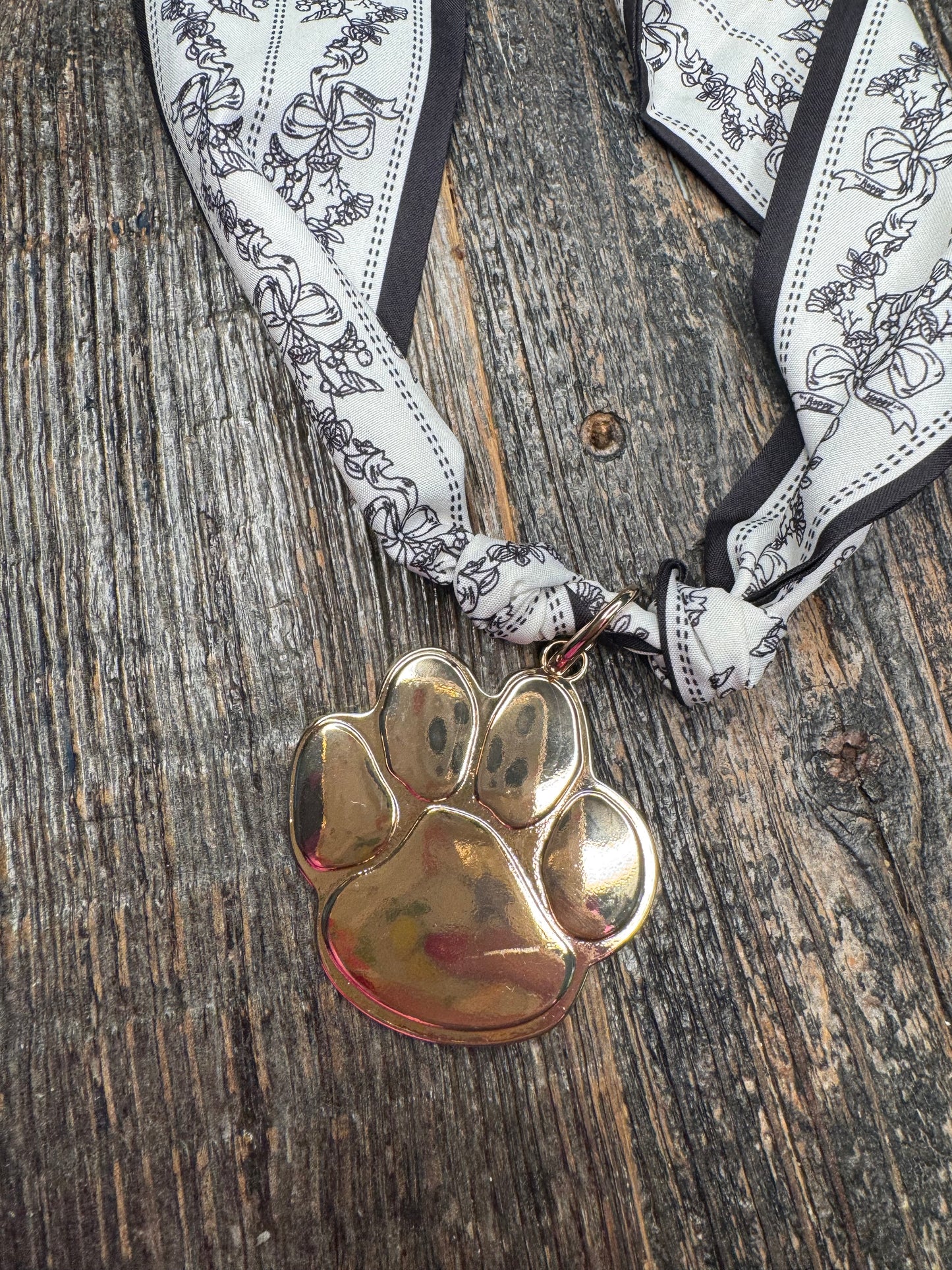 Scarf necklace paw charm gold or silver
