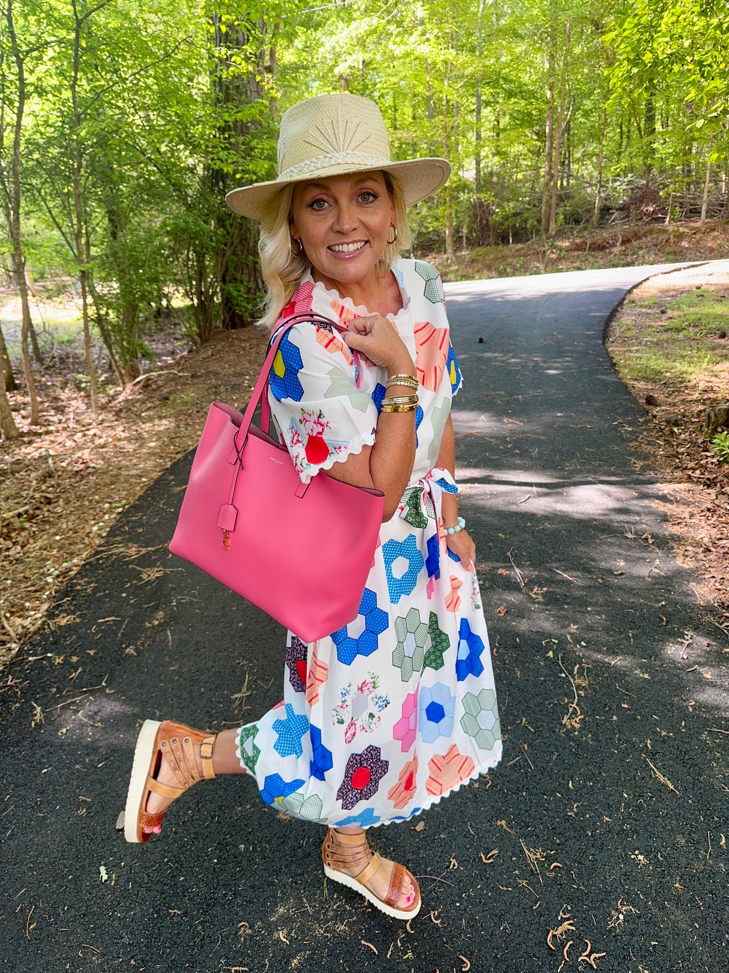 Maxi Summer dress geo quilt look loose fit with optional tie marked down