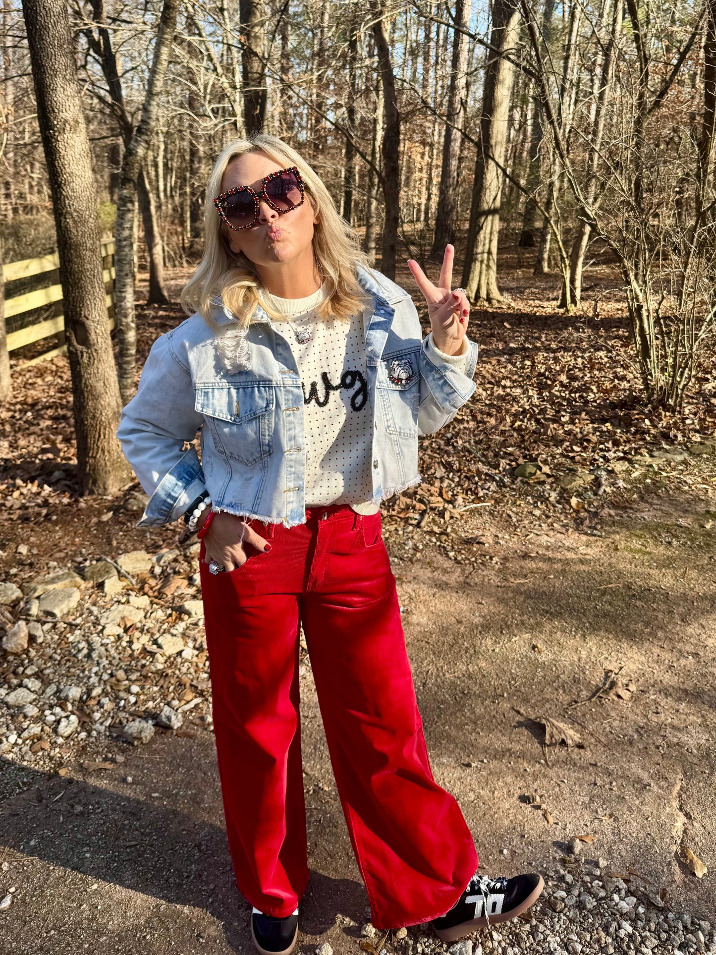 The Dawgs rhinestone and glitter script sweater licensed marked down