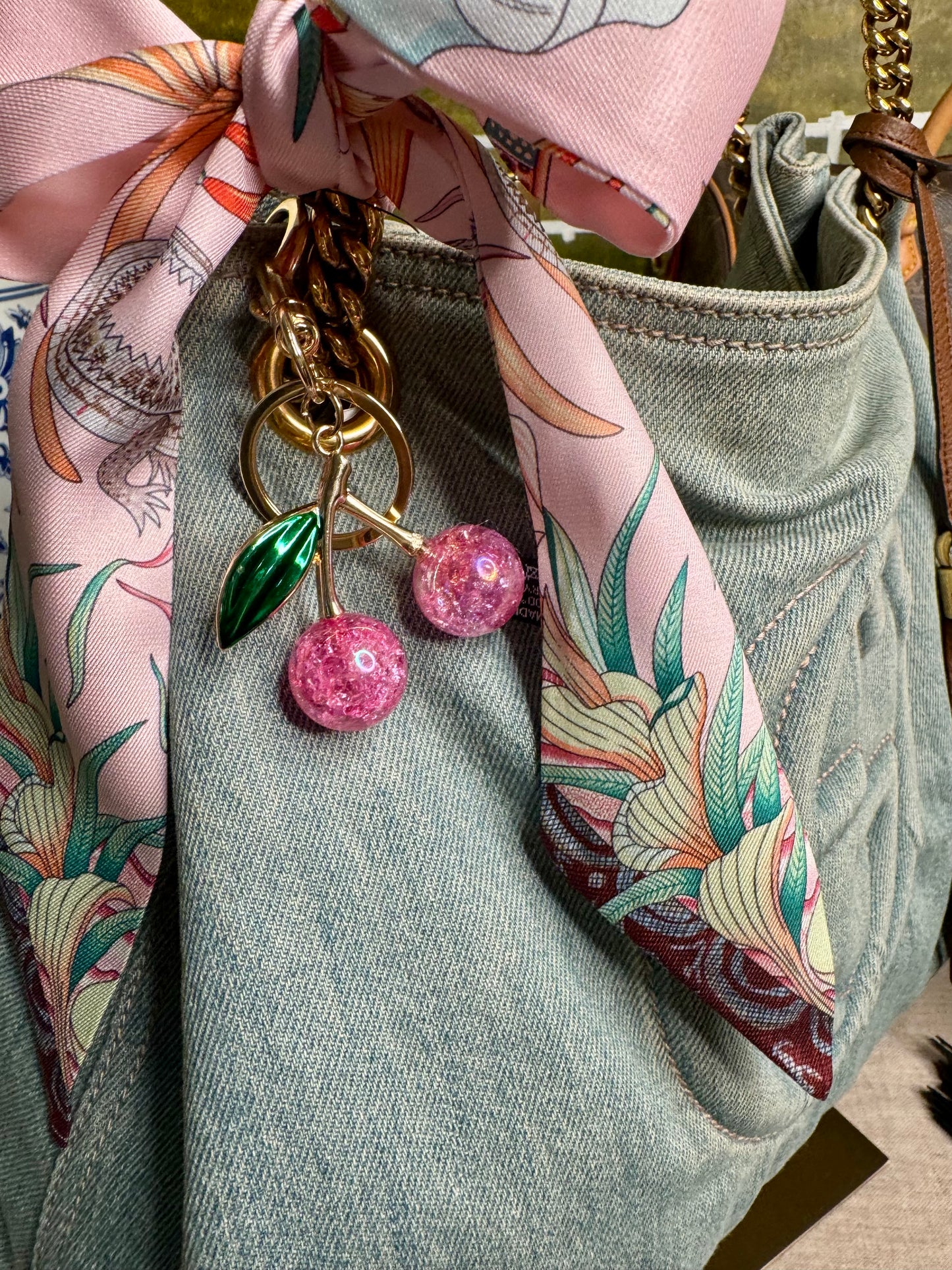 Cherry pink purse charm key chain