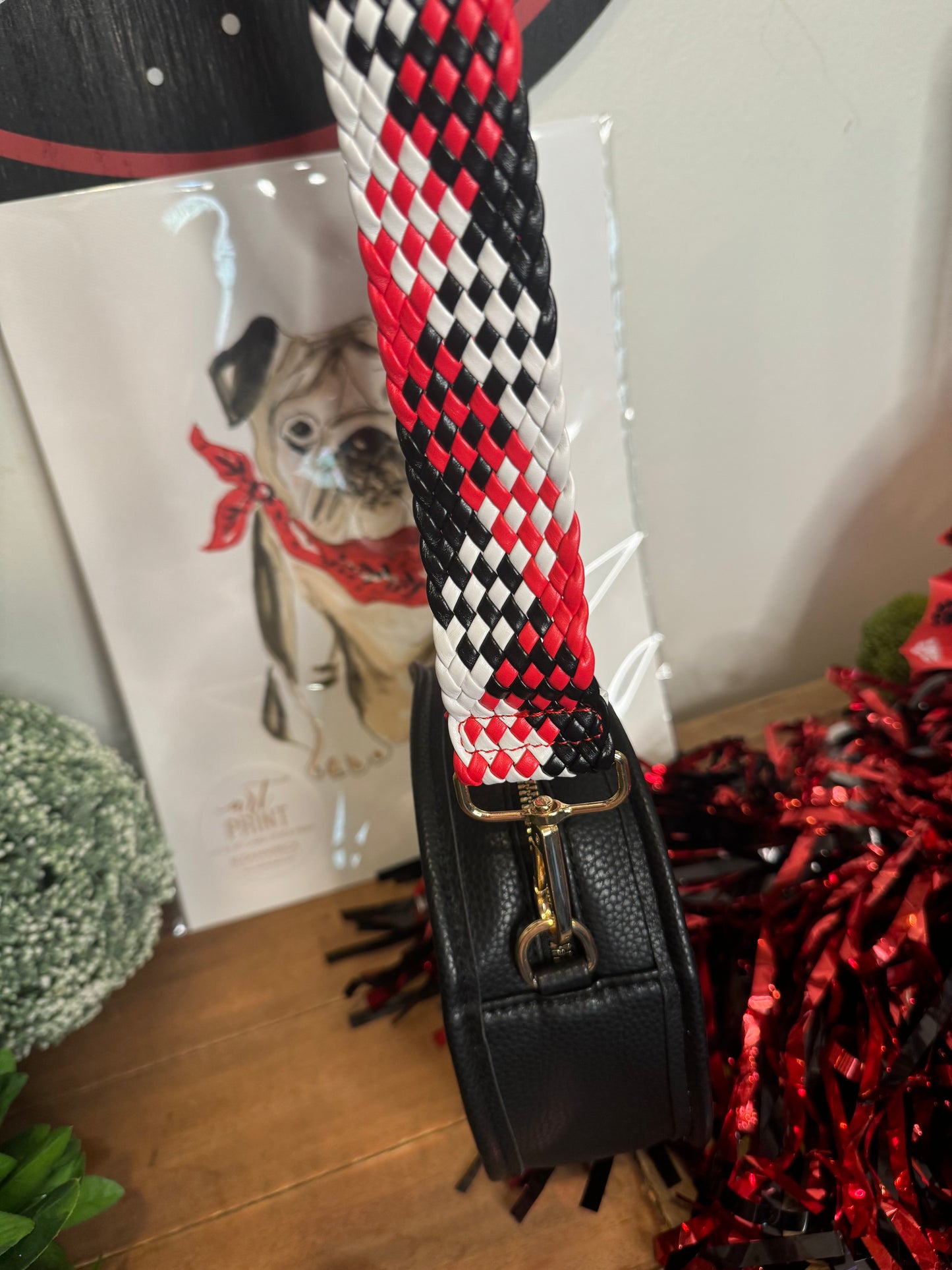 adjustable strap black white and red acrylic