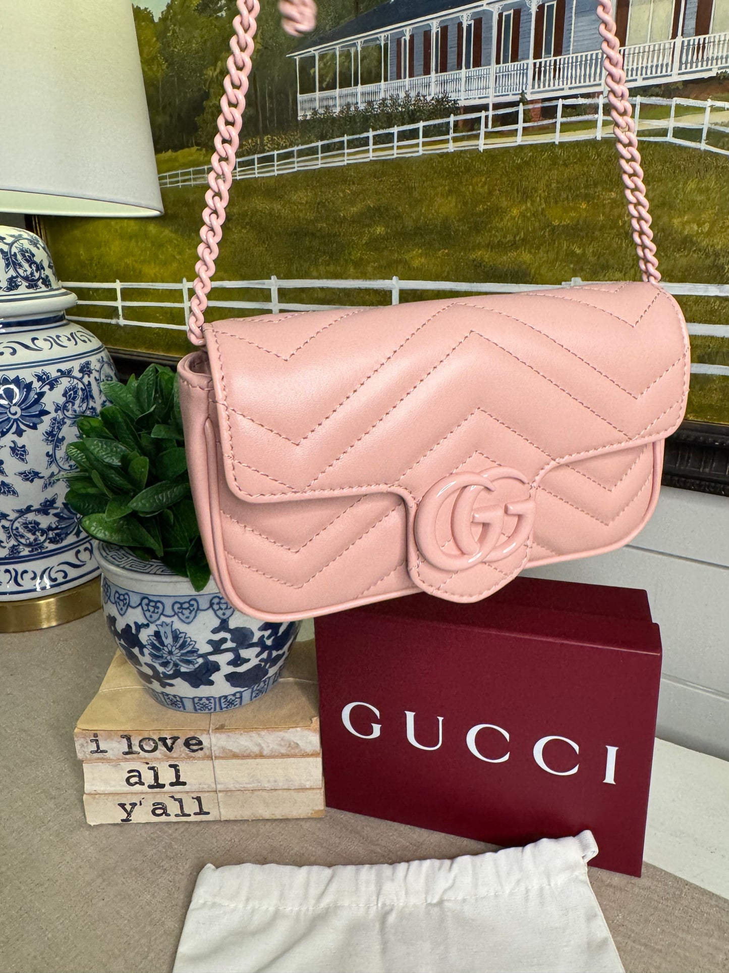 Pink Gucci GG marmont leather mini shoulder bag with chain new!