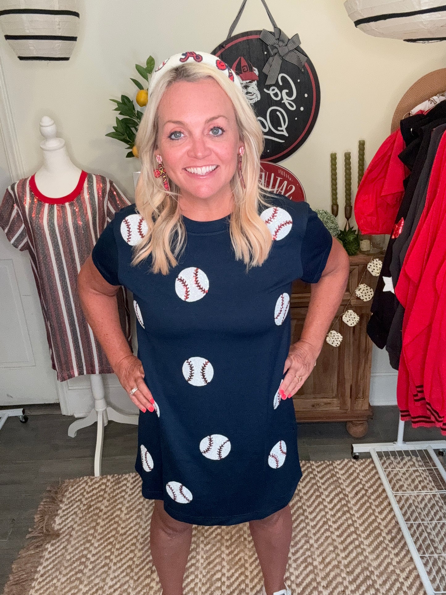 Navy dress baseball sequin warehouse clearance sale marked Down