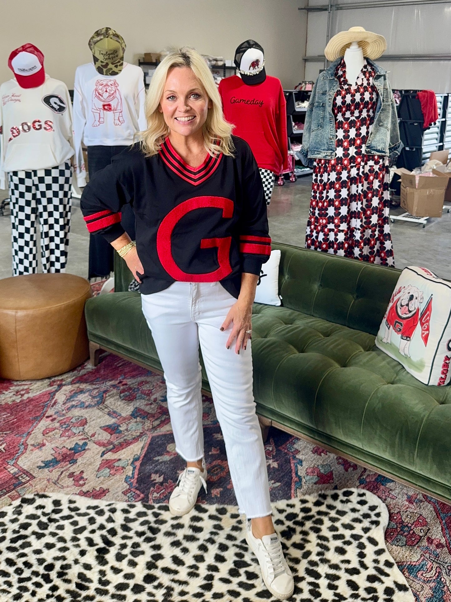 Black pullover with Giant red fuzzy G