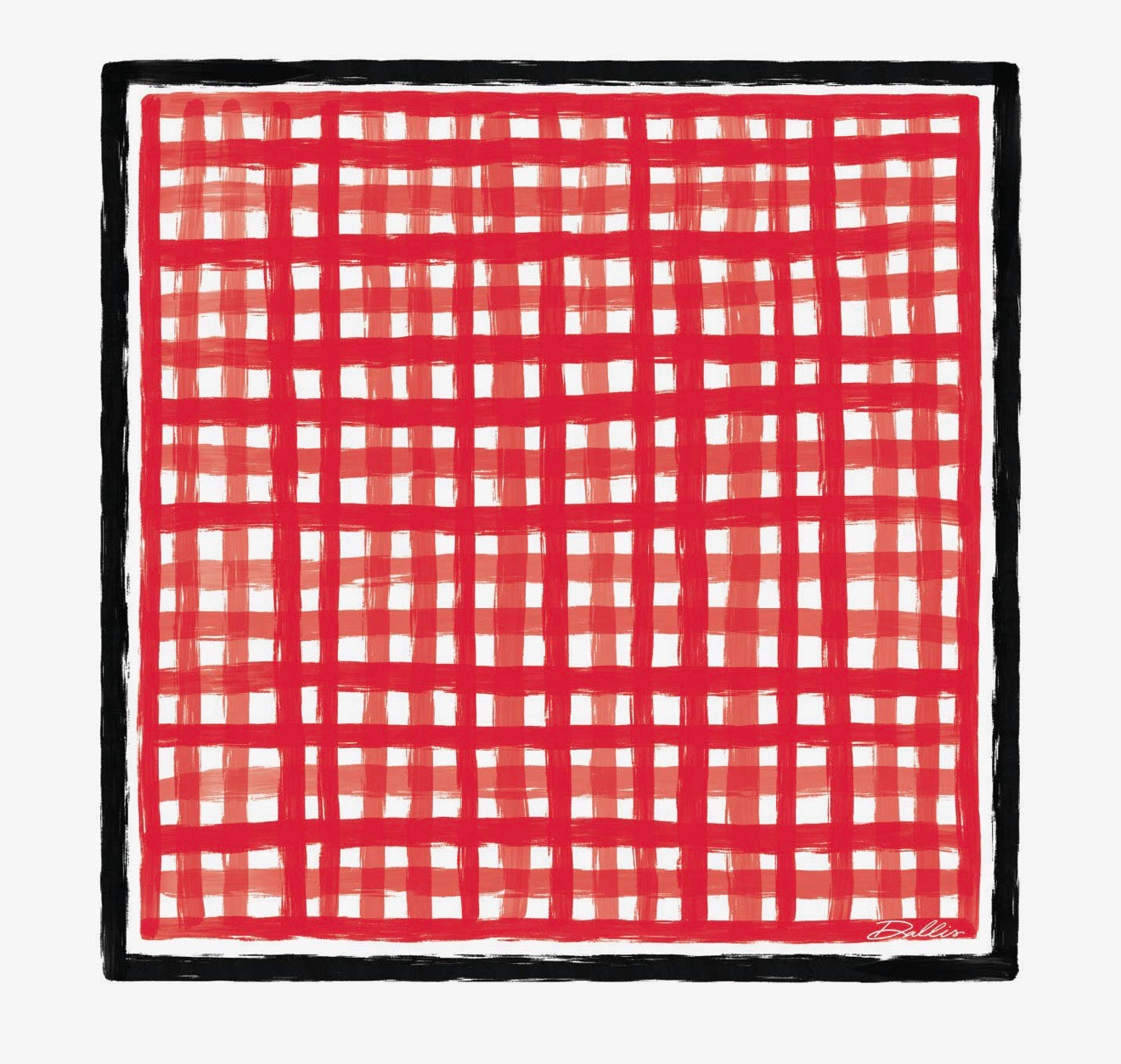 Scarf red and white checked with black boarder
