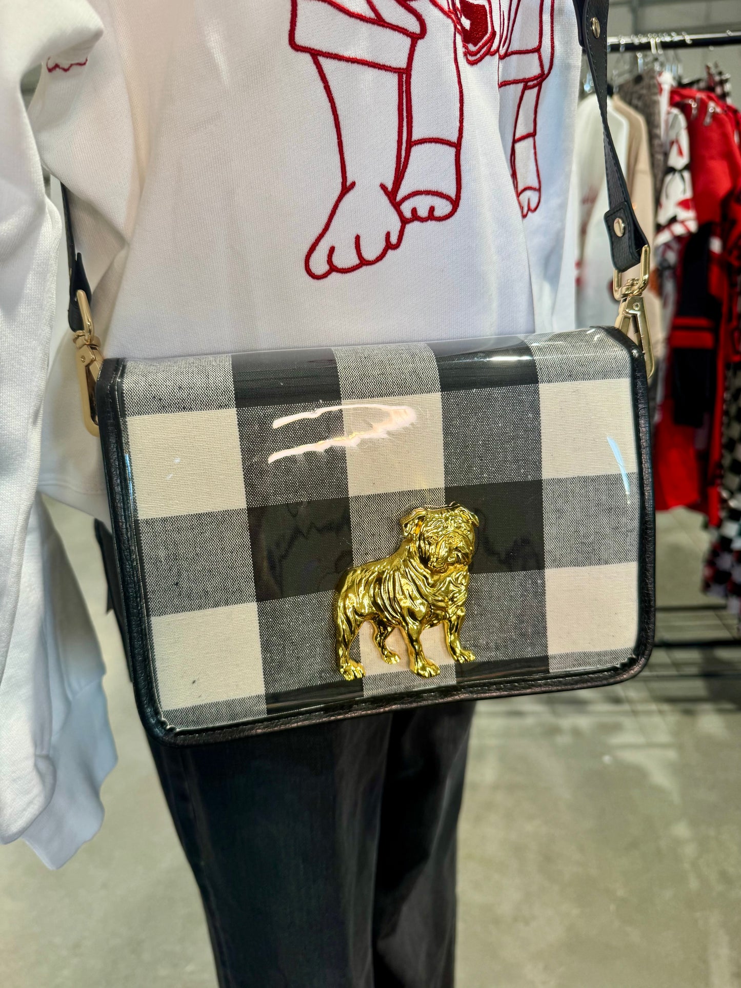 Boutique clear purse/bag with bulldog medallion