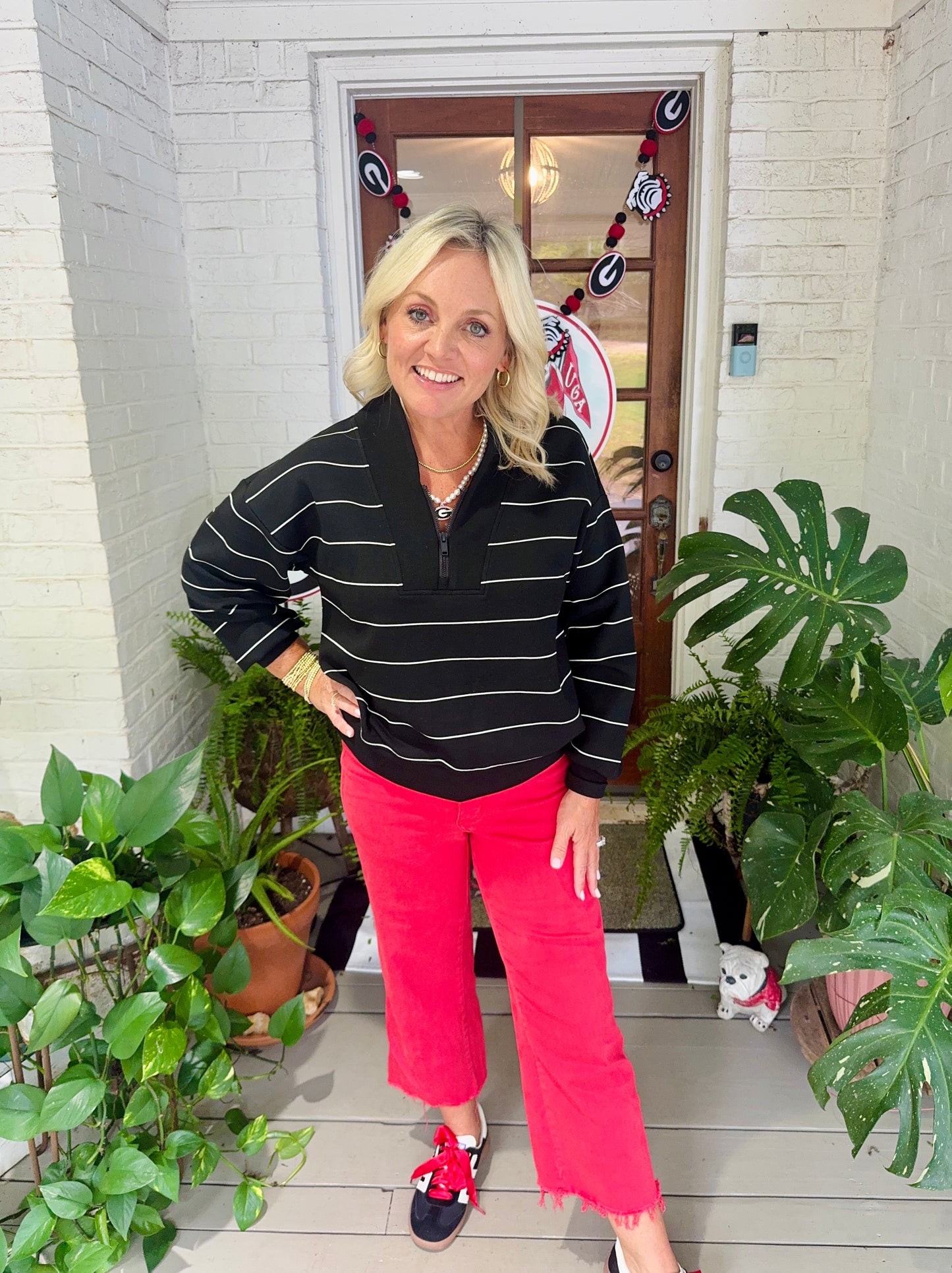 Soft Scuba black and white stripe pullover