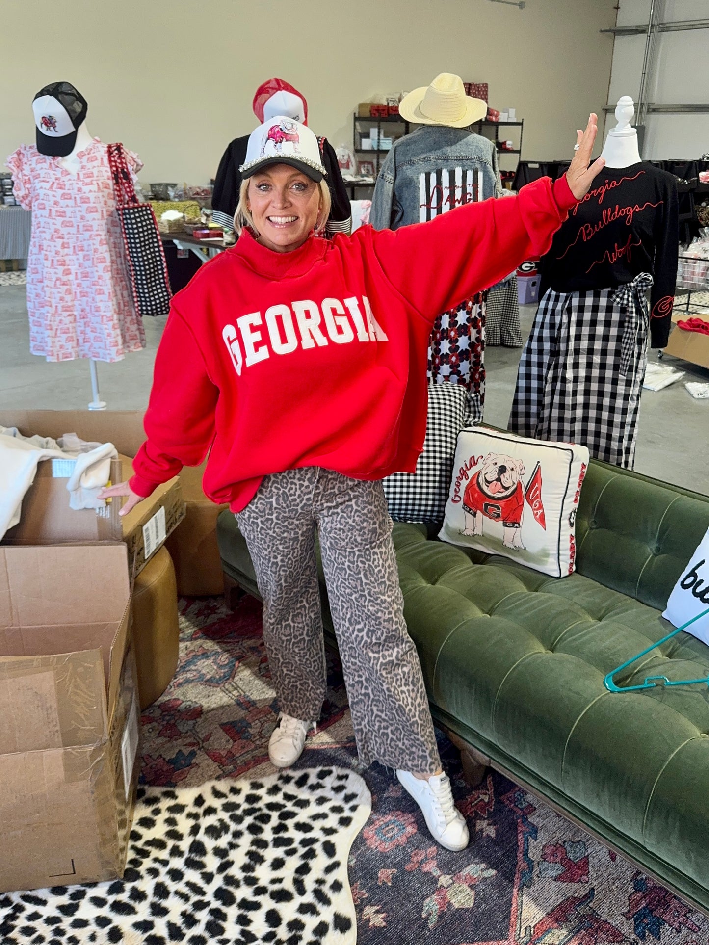 Mock neck red with white embroidered Georgia
