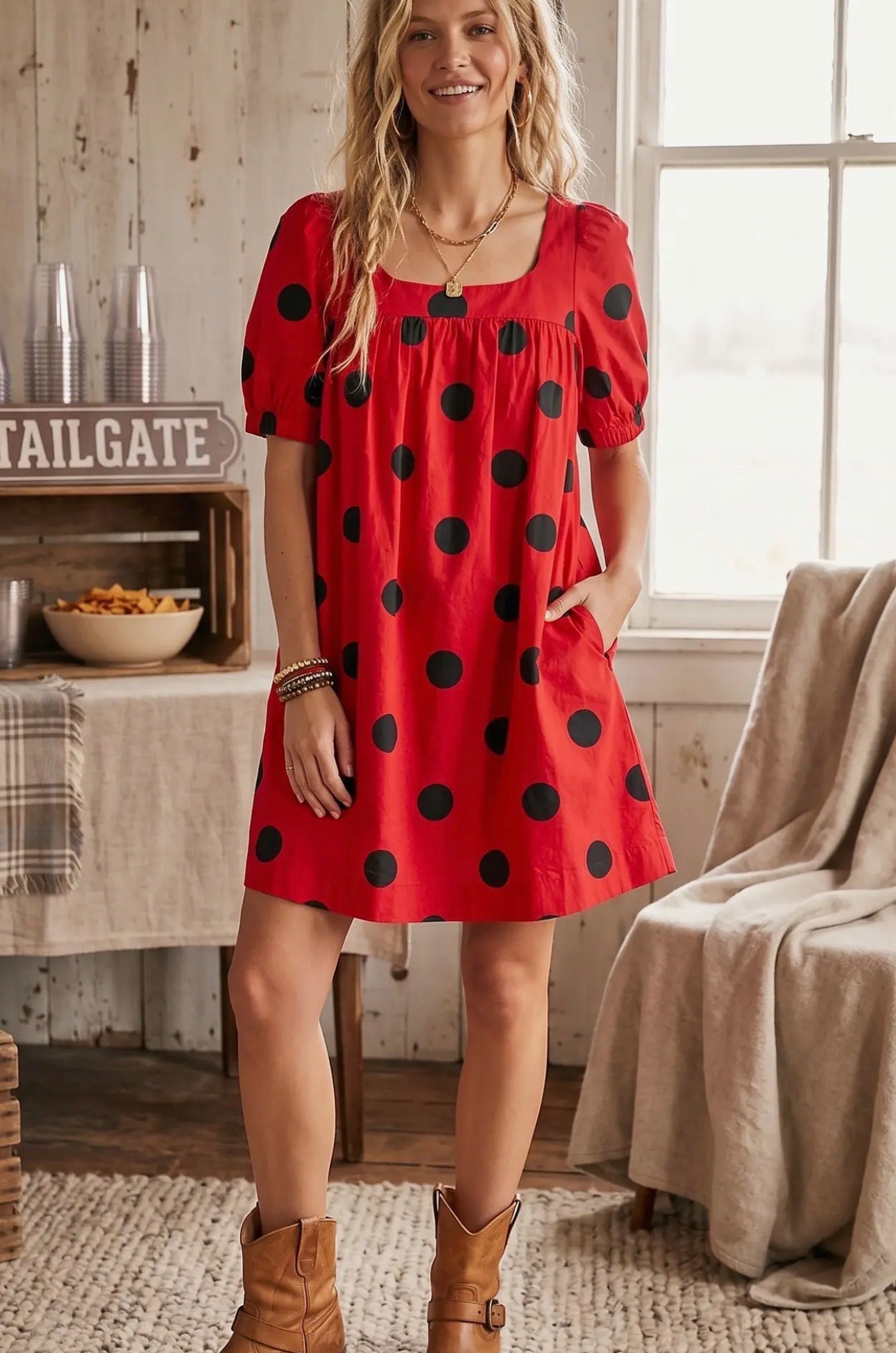 Polka dot dress black and red