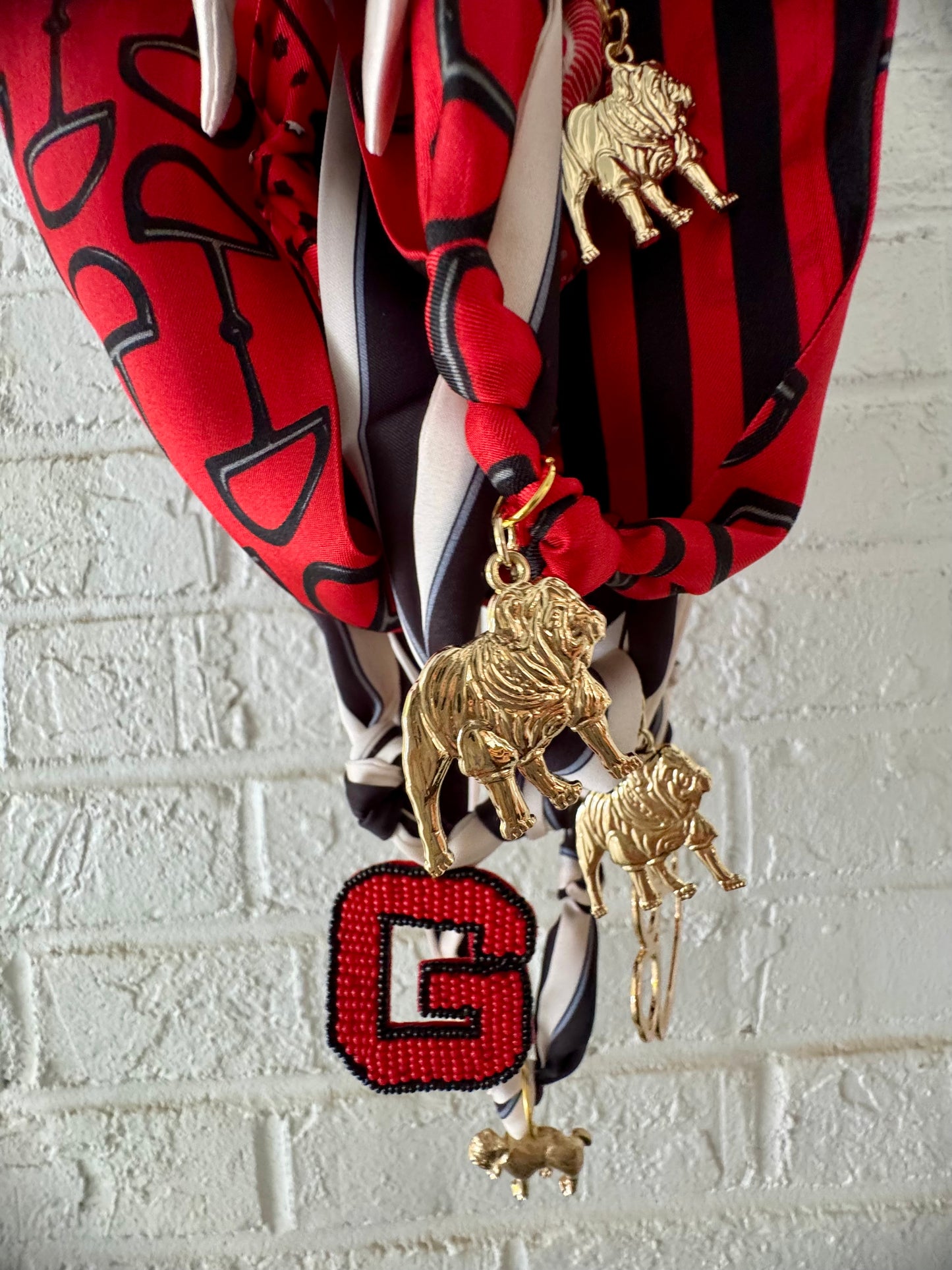 Chan art original art bulldog charm on scarf necklace