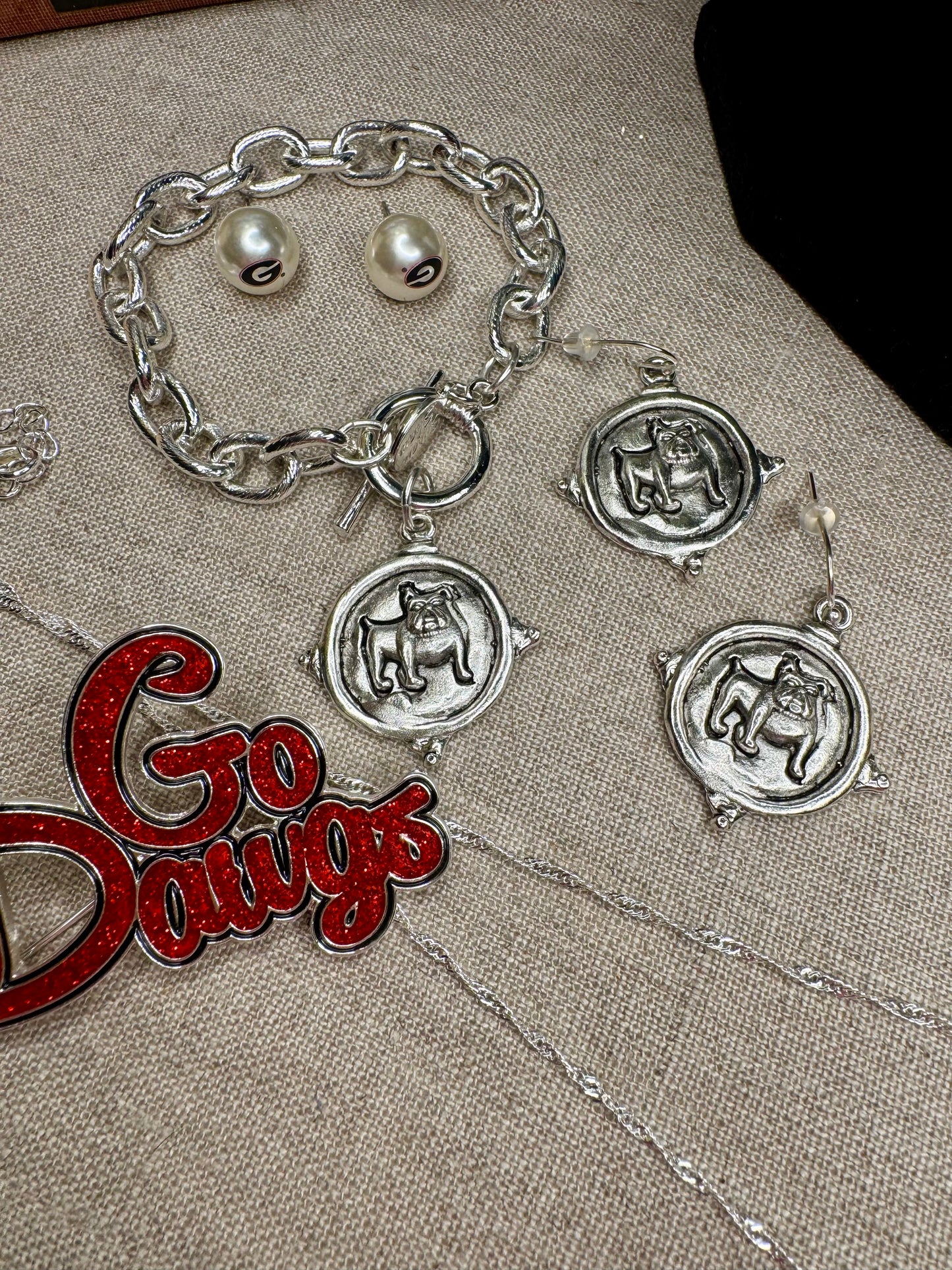 Silver dog earrings dangle medallion