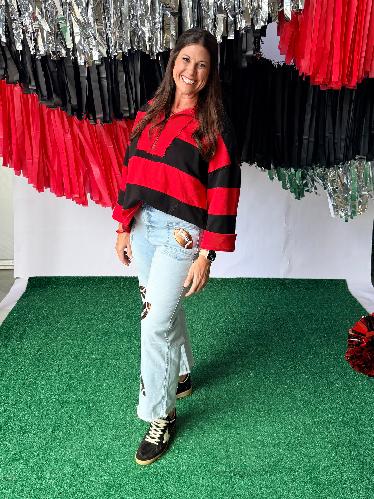 Game day varsity stripe pullover oversized