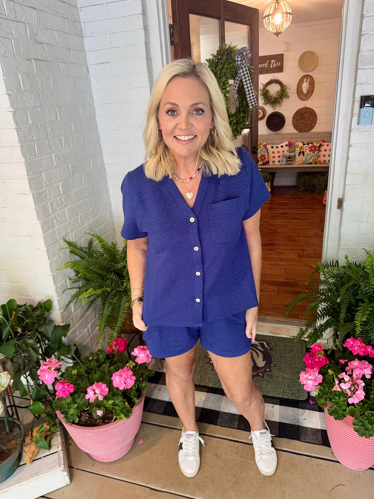 Navy super soft jacquard set for summer marked down