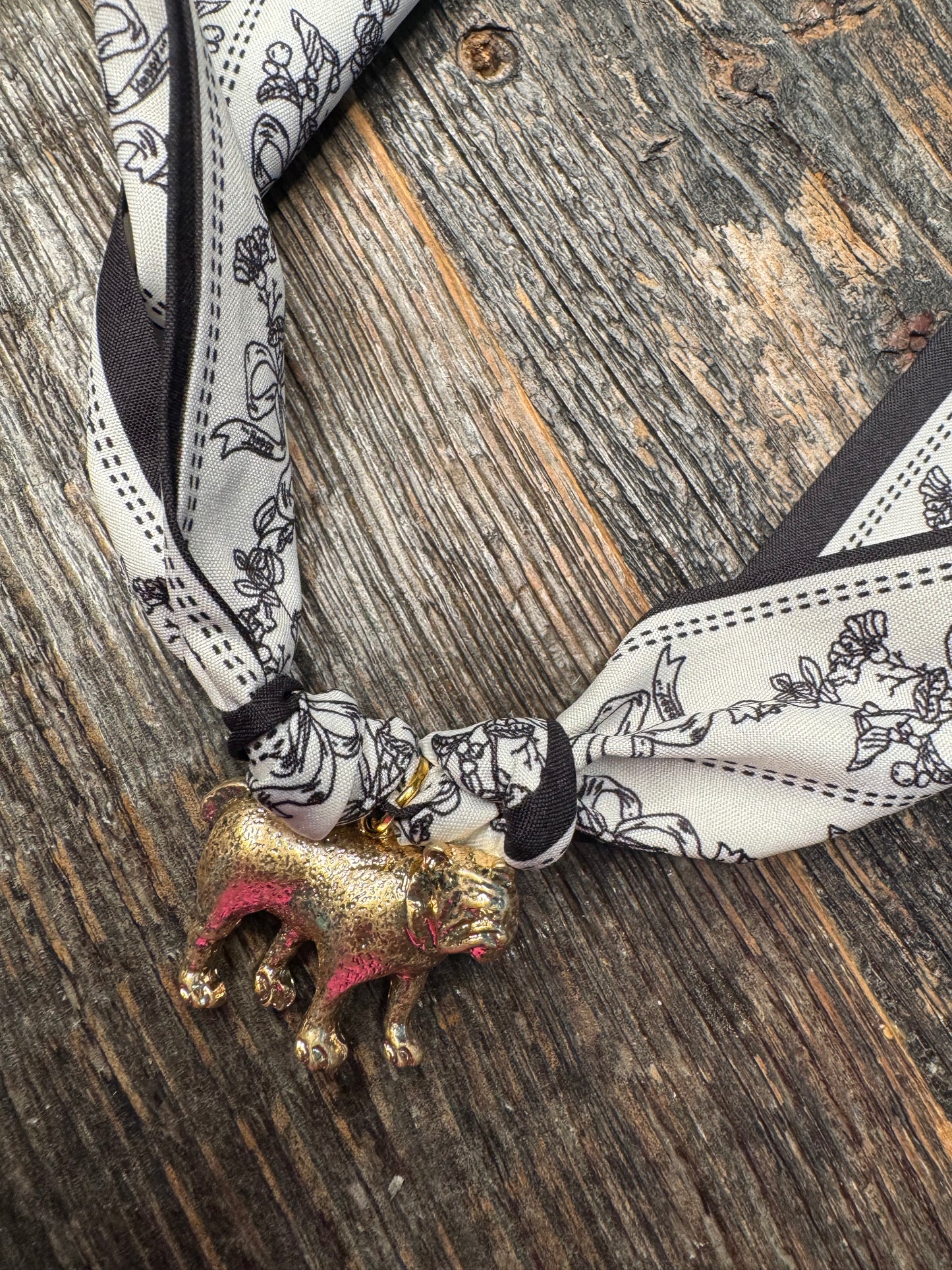 Scarf necklace gold dog charm