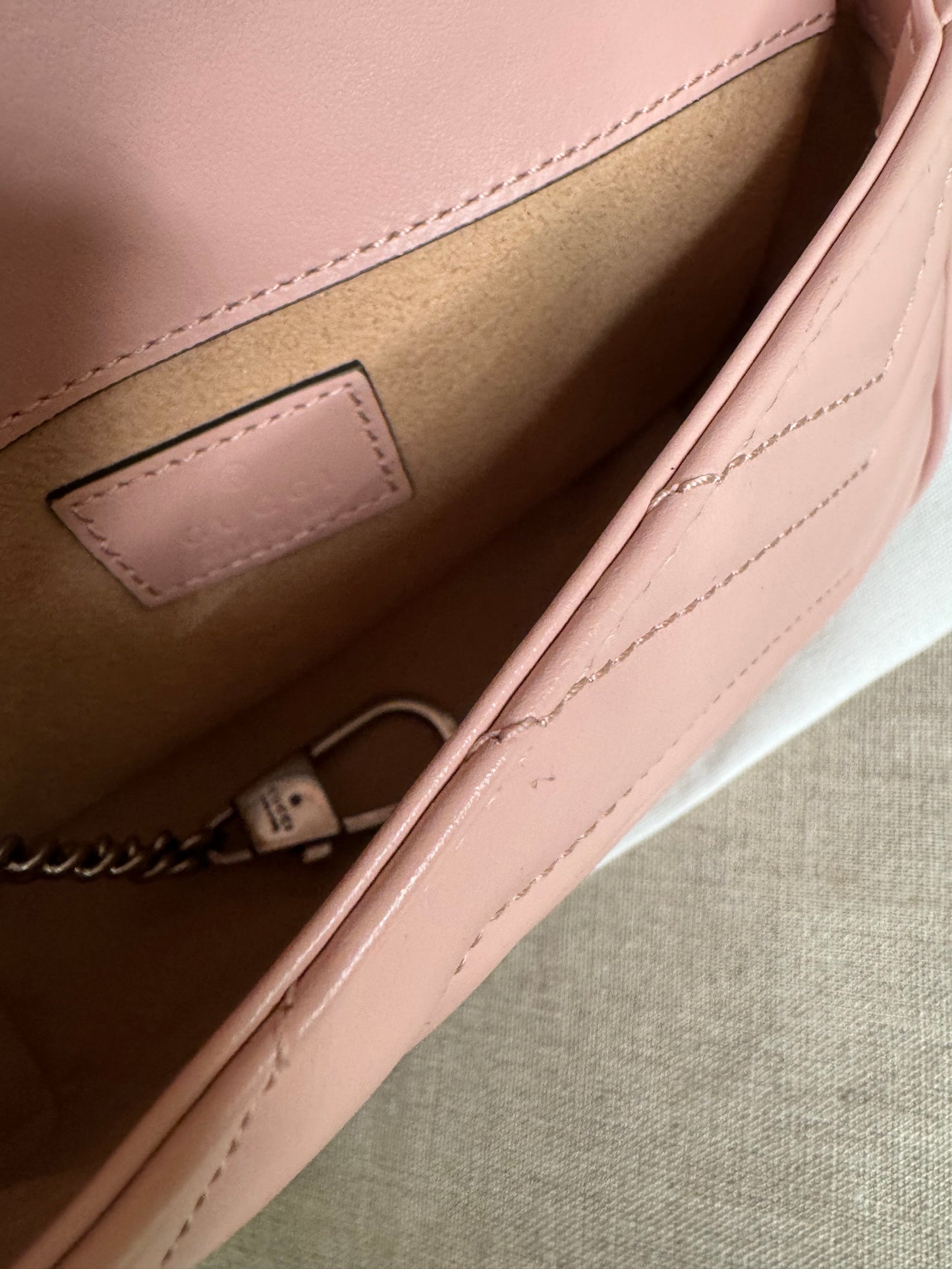 Pink Gucci GG marmont leather mini shoulder bag with chain new!