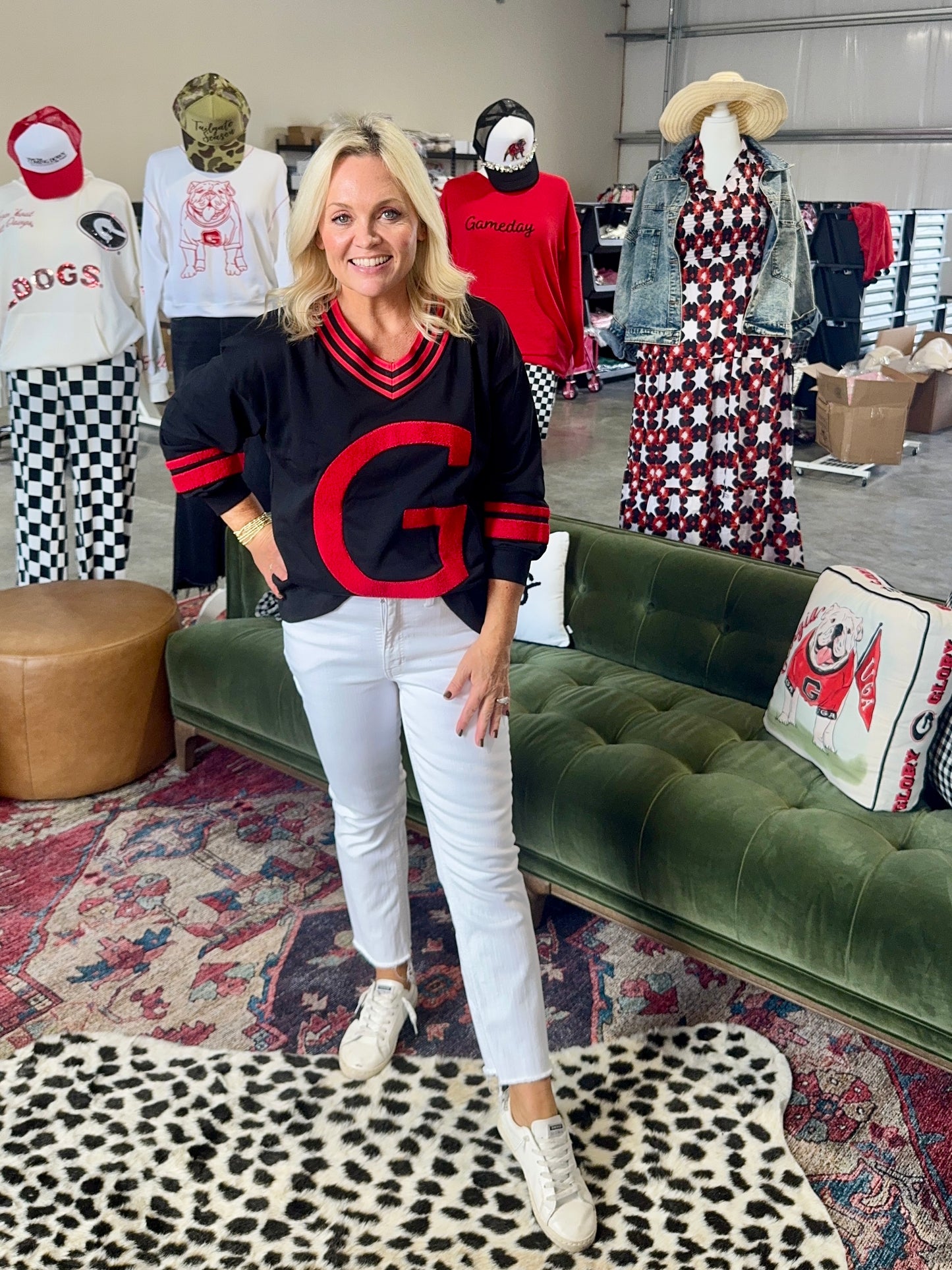 Black pullover with Giant red fuzzy G