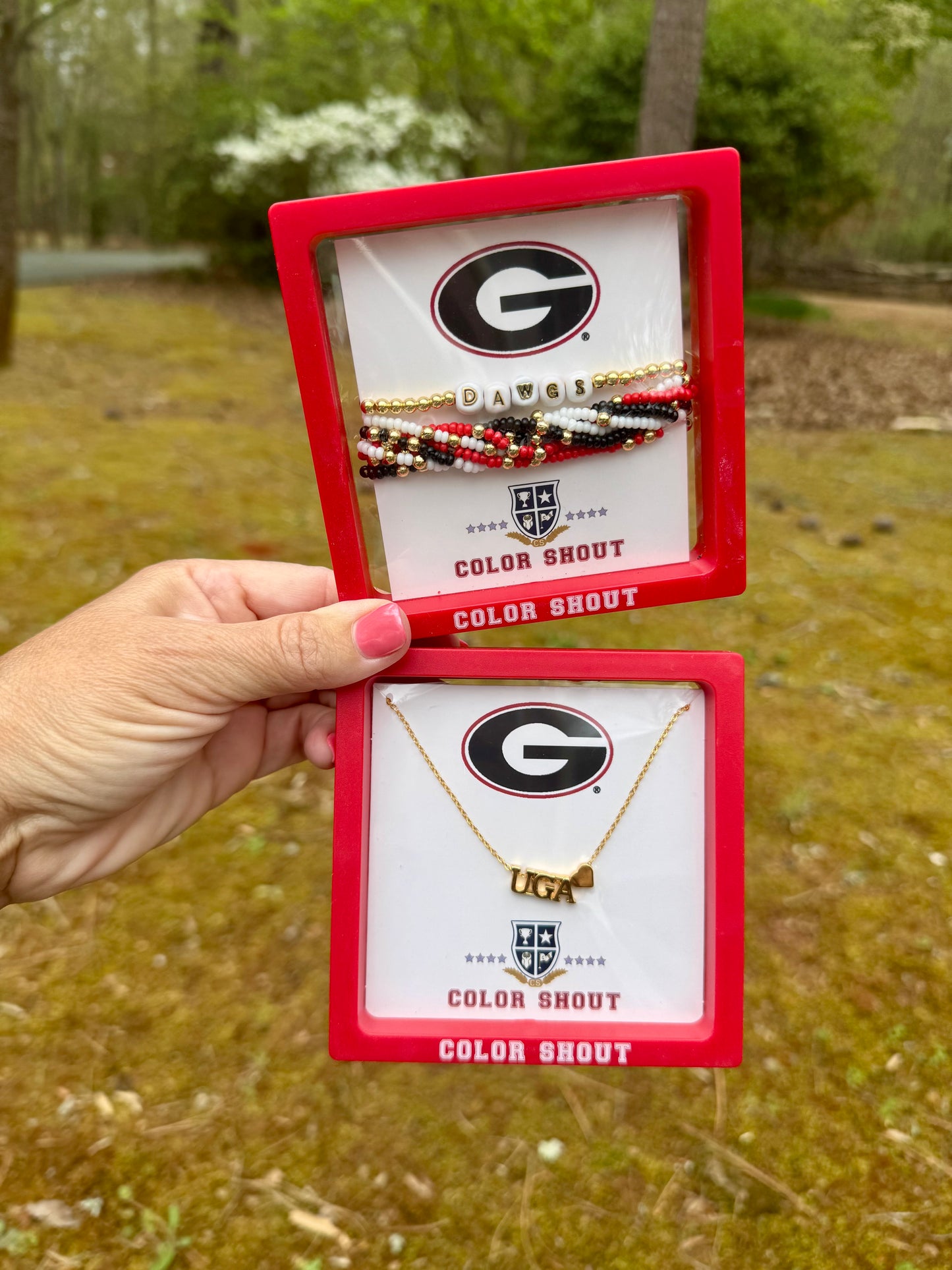 UGA licensed necklace gold with heart color shout