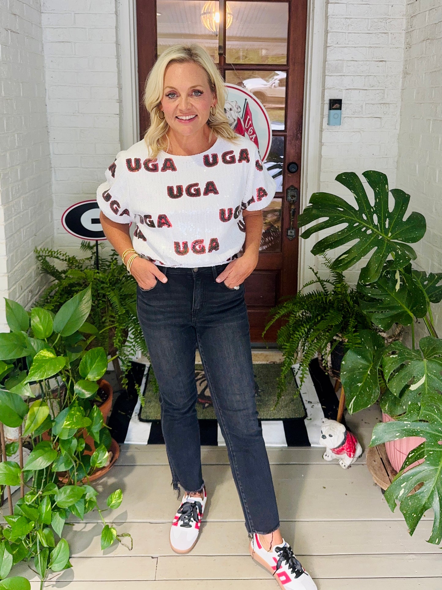 Cropped sequin licensed top UGA
