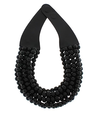 Black real wood beaded necklace