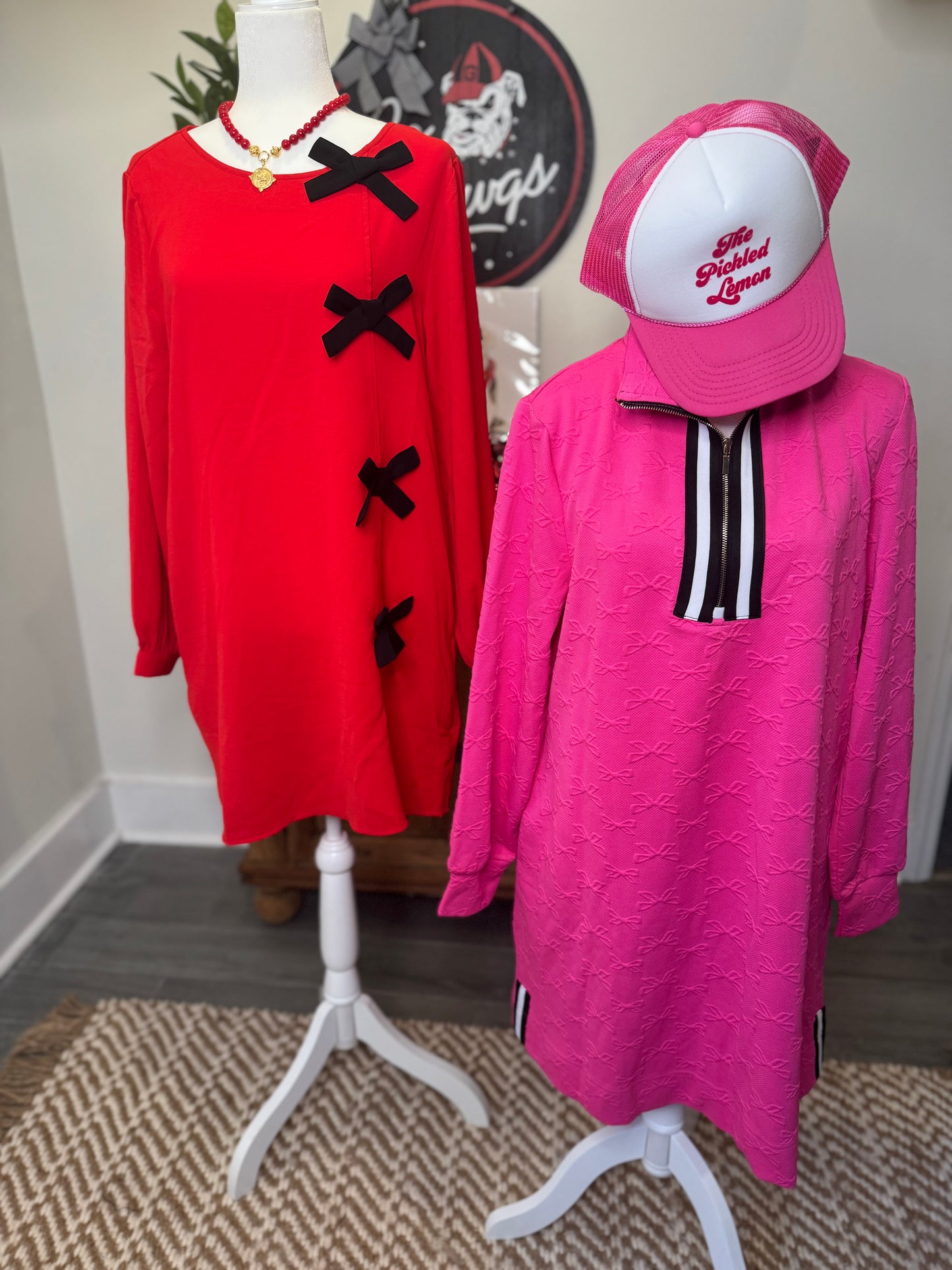Red dress black bows marked down
