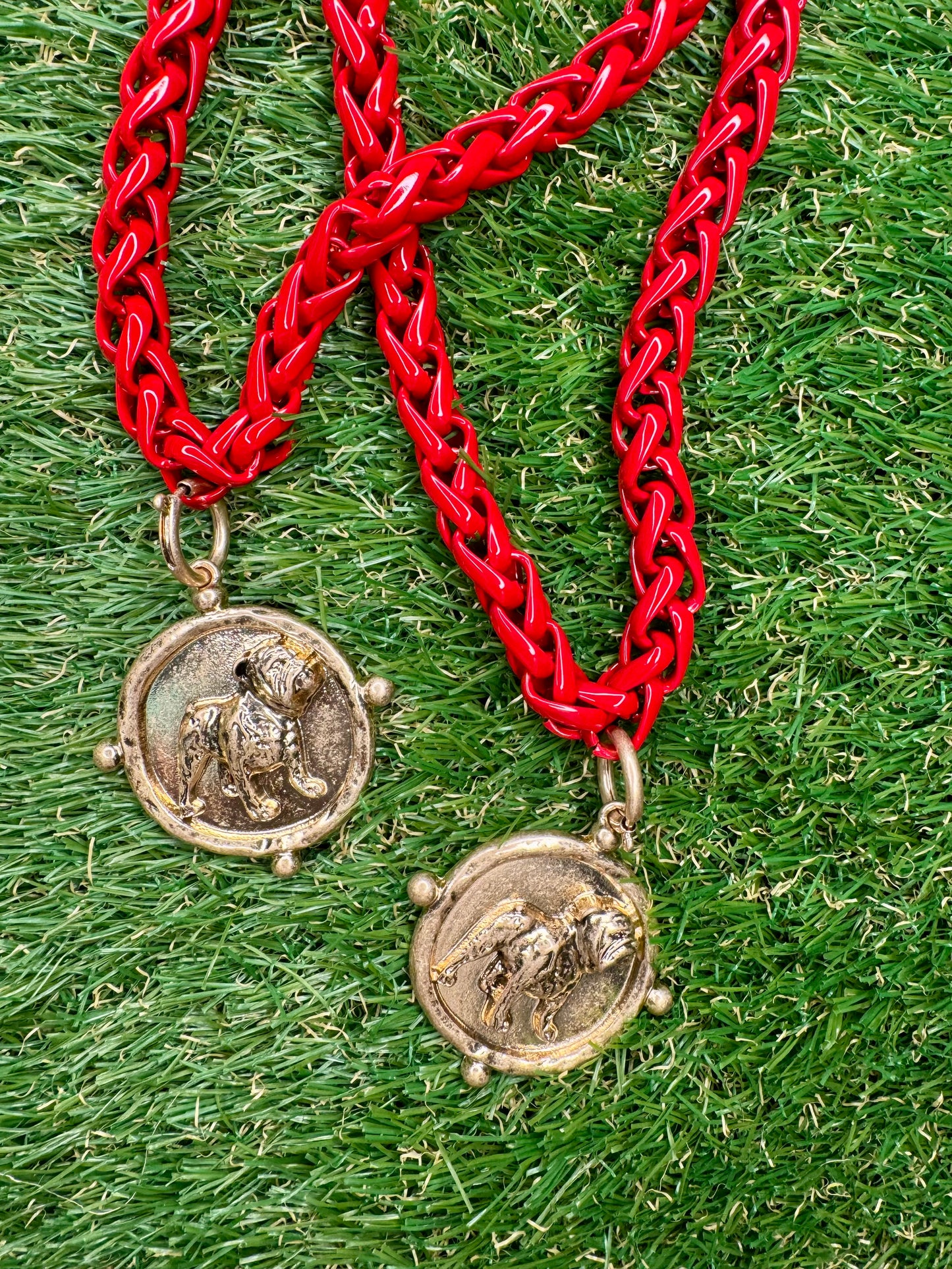 Black or red chain necklace with dog medallion